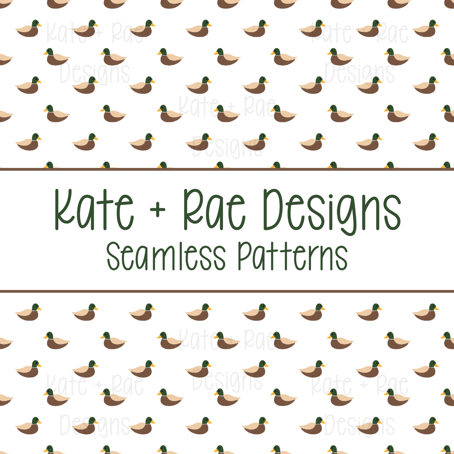 Mallard Duck Watercolor Seamless Pattern with White Background