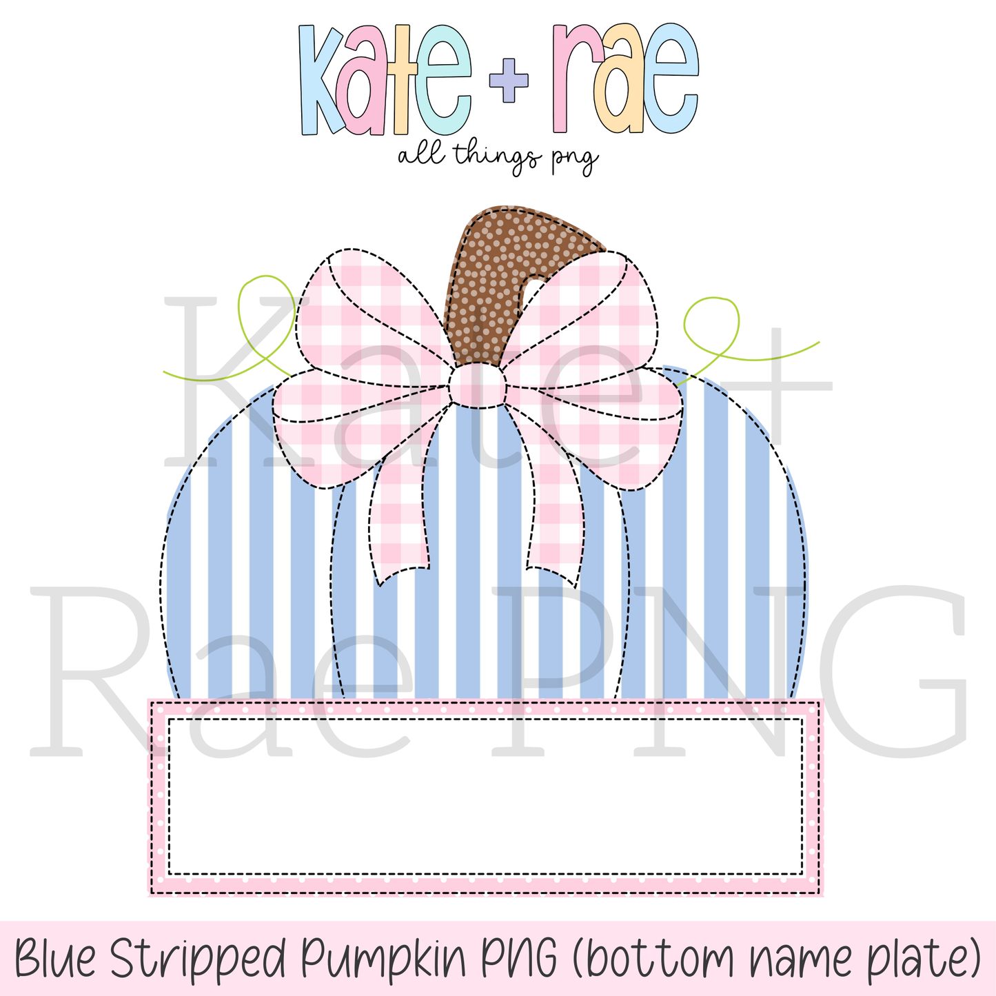 Blue Stripped Pumpkin Faux Applique PNG with Bottom Name Plate