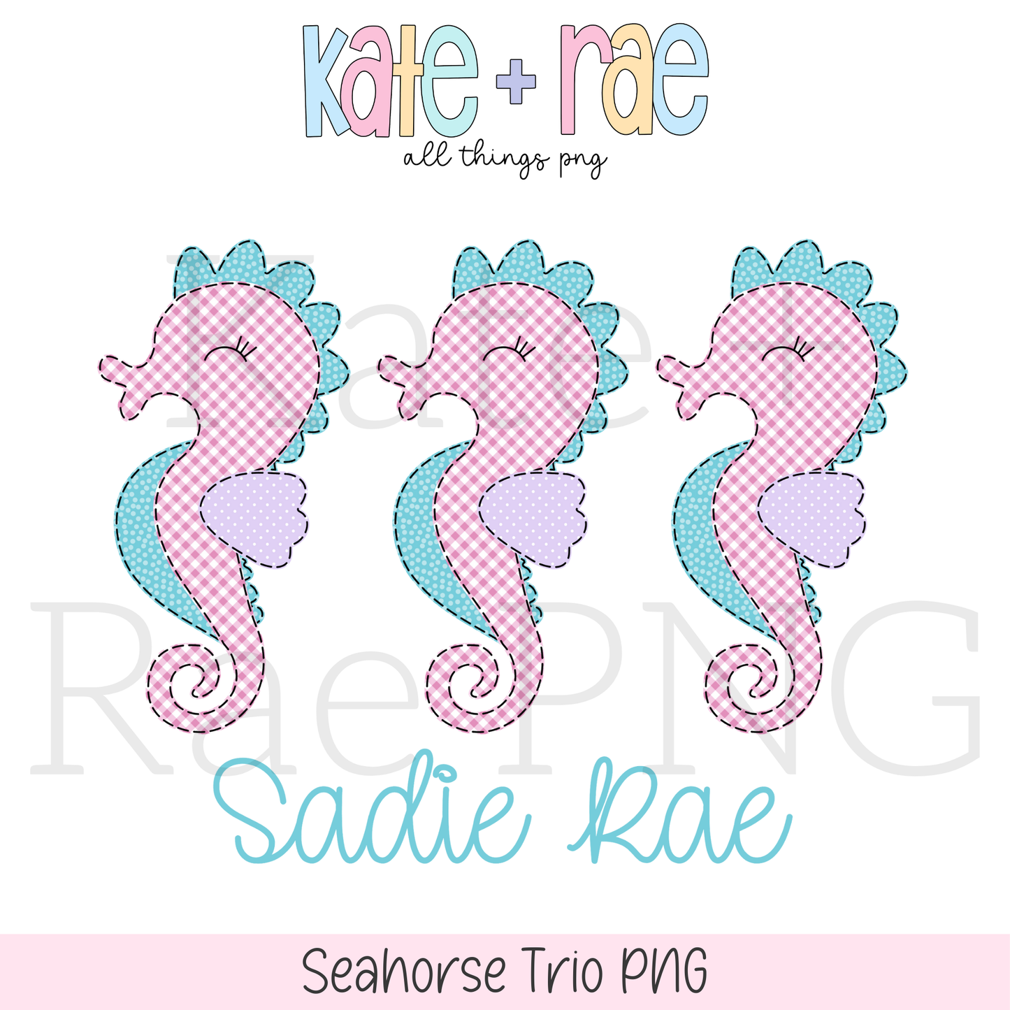 Girls Seahorse Trio Faux Applique PNG