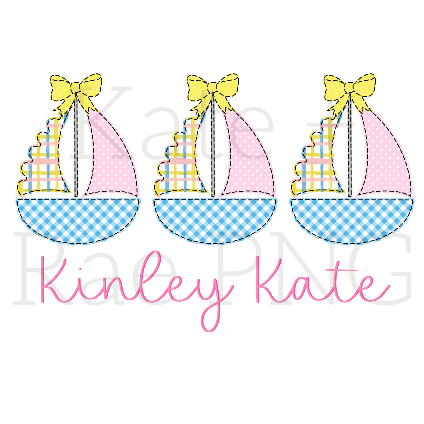 Girl's Sailboat Trio Faux Applique PNG