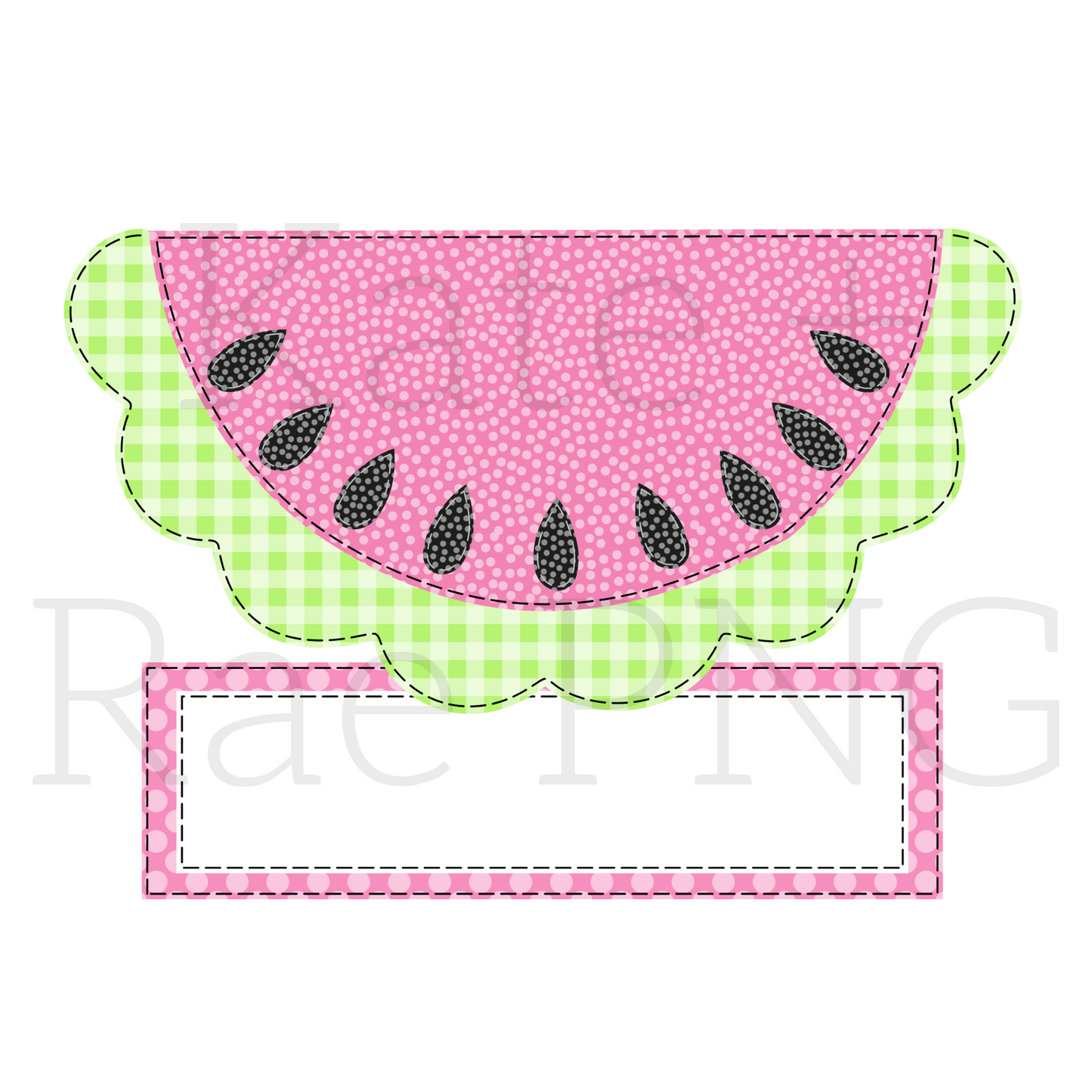Scalloped Watermelon Faux Applique with Name Plate PNG
