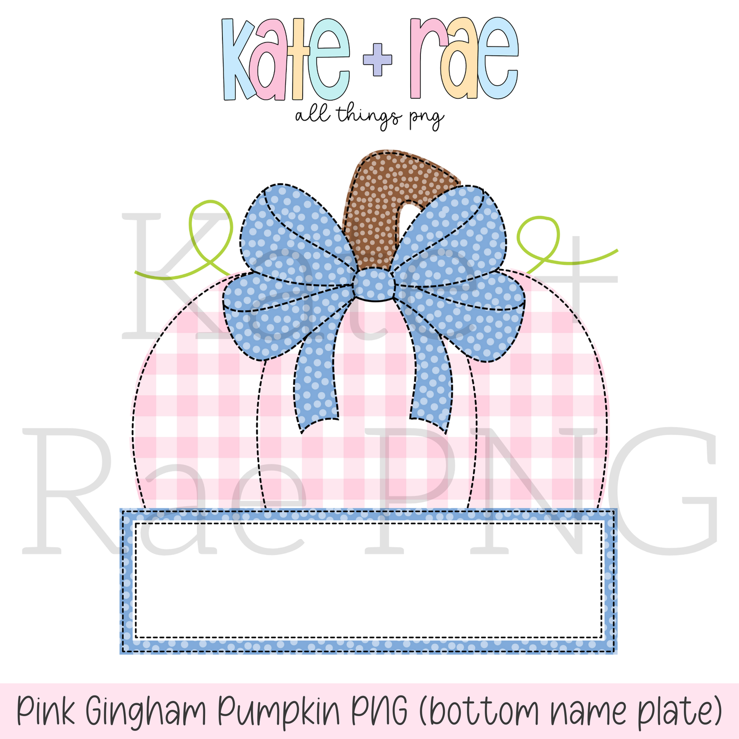 Pink Gingham Pumpkin Faux Applique PNG with Bottom Name Plate.