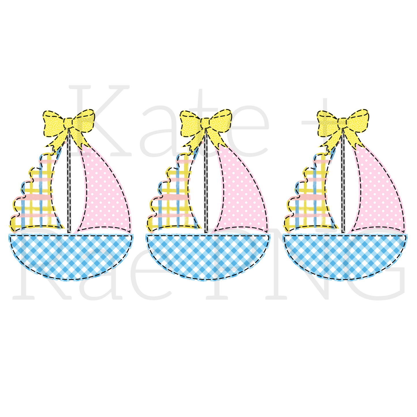 Girl's Sailboat Trio Faux Applique PNG