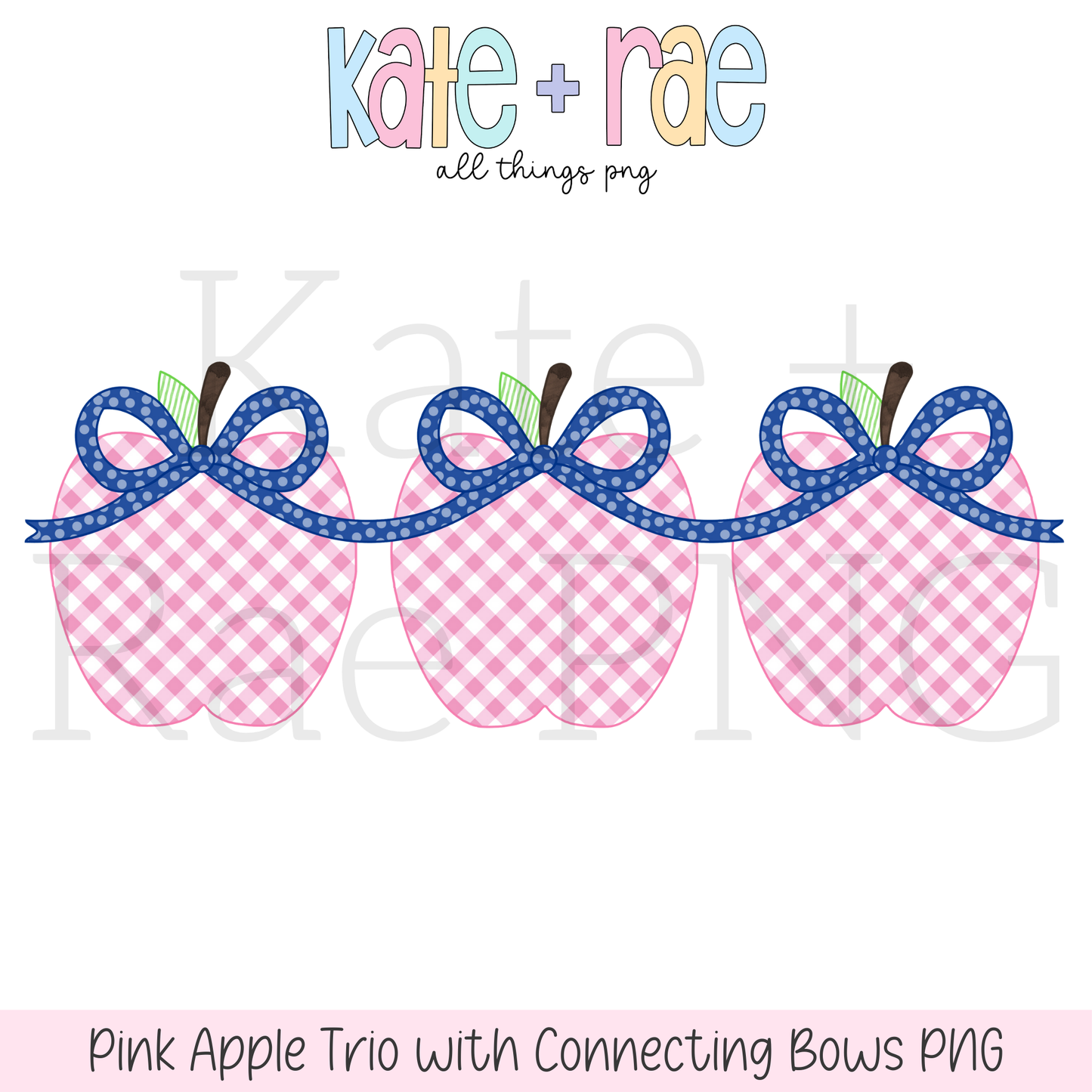 Pink Apple Trio with Connecting Bows PNG