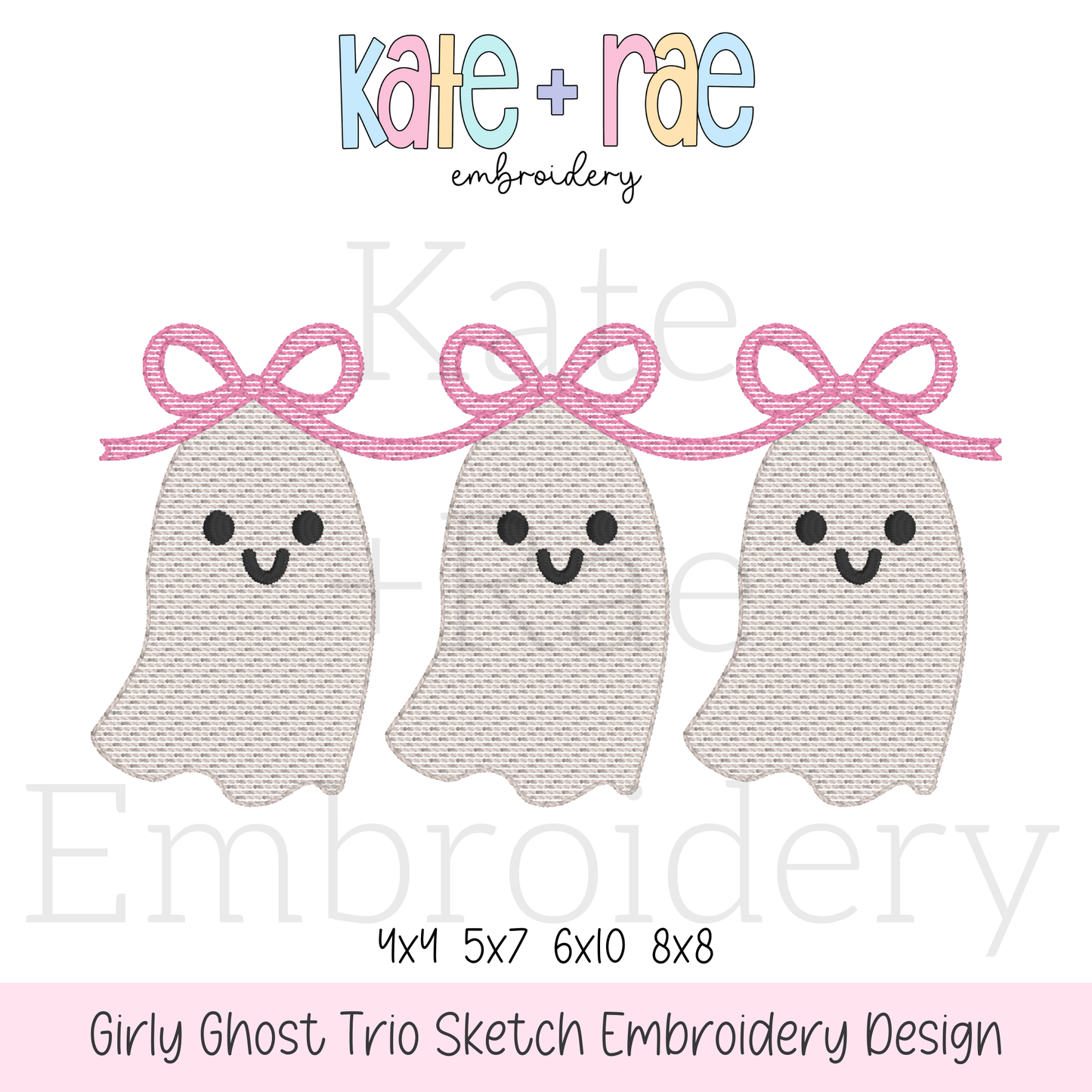 Girl's Ghost Trio with Bows Sketch Stitch Embroidery Design