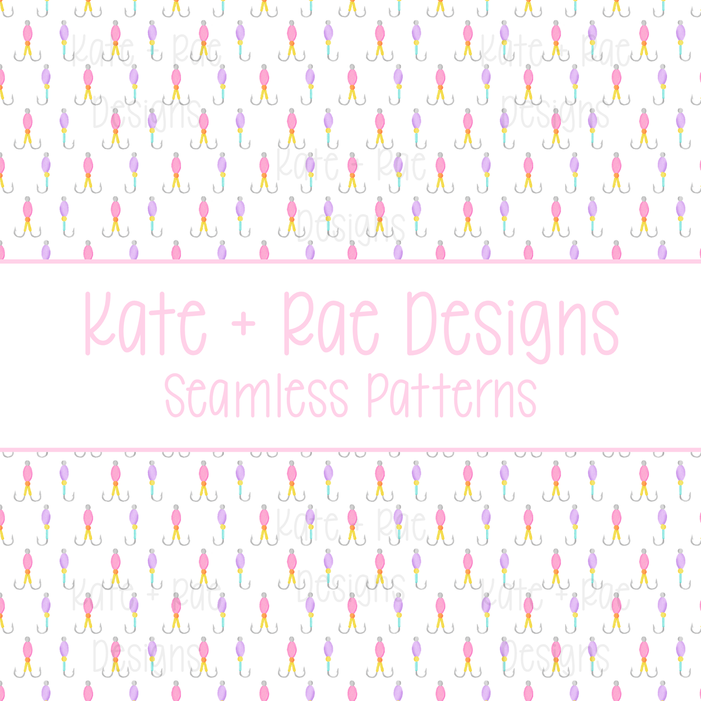Girl's Fishing Lure Watercolor Seamless Pattern