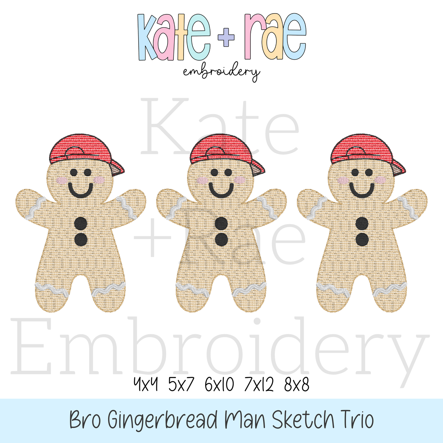 Boy's Gingerbread Man Trio Sketch Stitch Embroidery Design