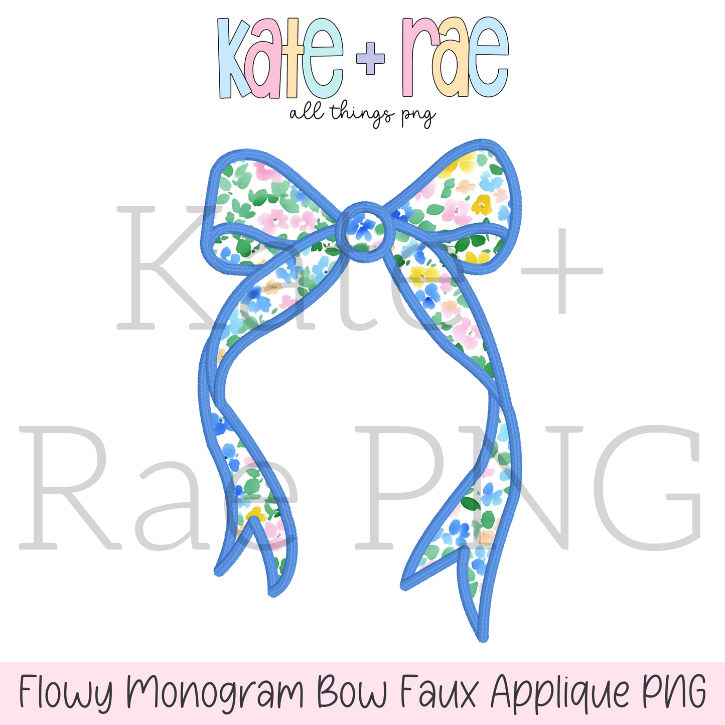 Flowy Monogram Longtail Bow Faux Satin Applique PNG