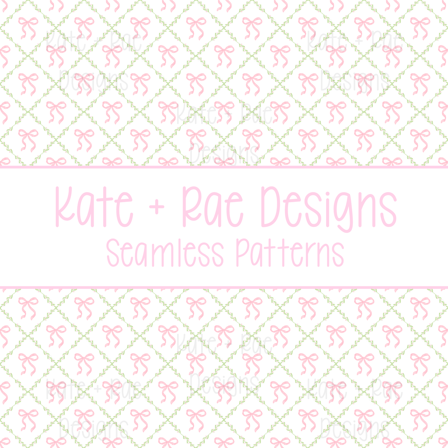 Diamond Florals with Watercolor Bows Seamless Pattern