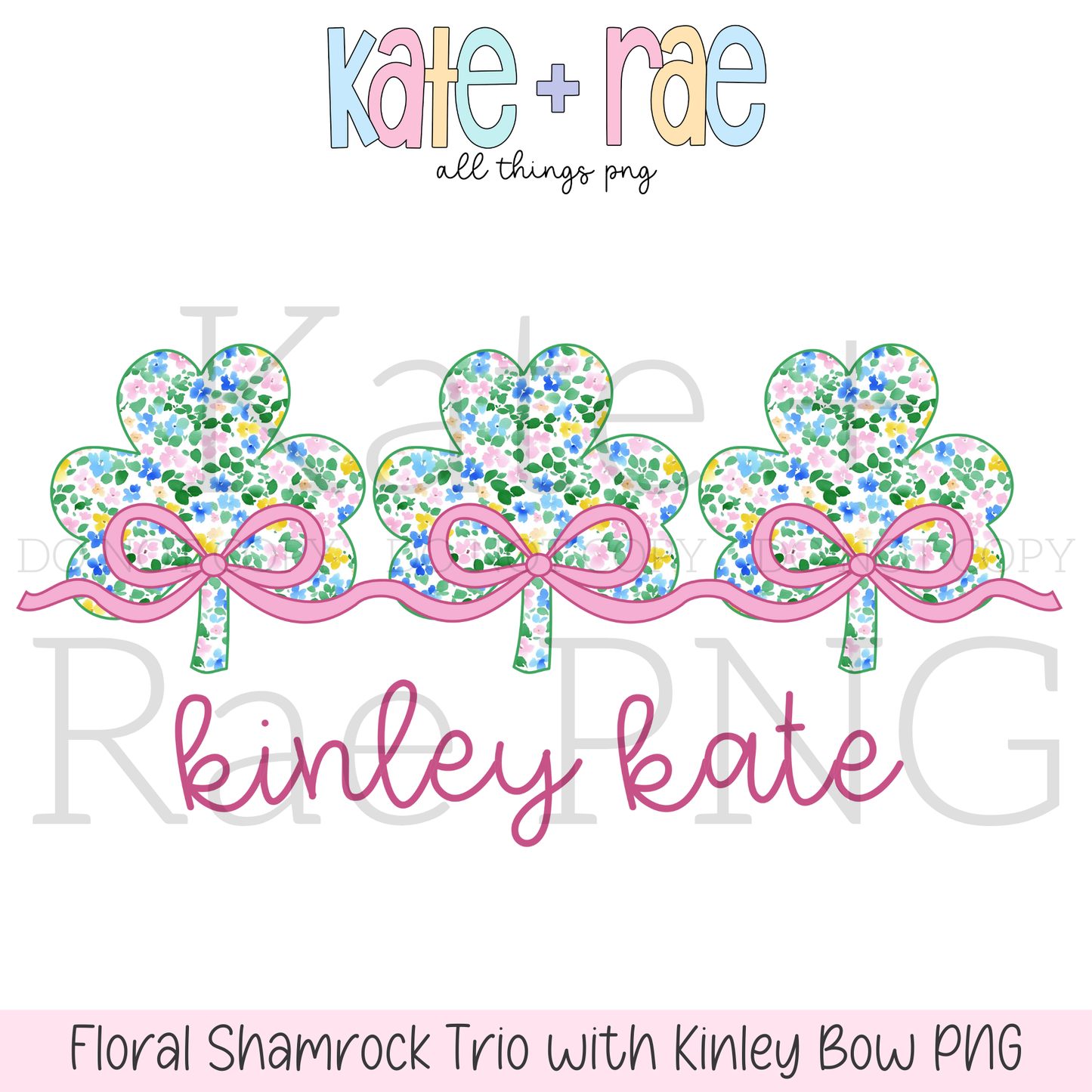 Floral Shamrock Trio with Kinley Bow PNG