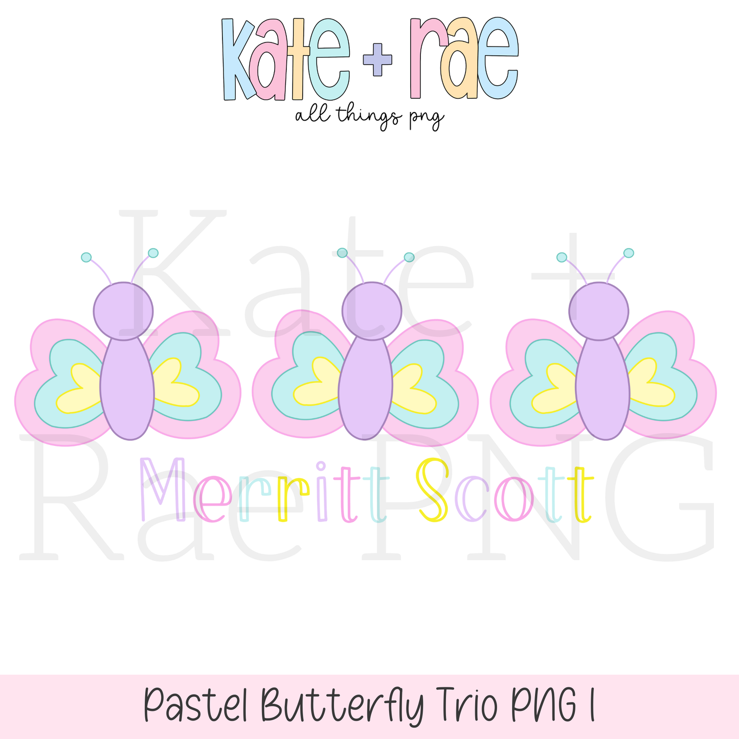 Spring Pastel Butterfly Trio PNG