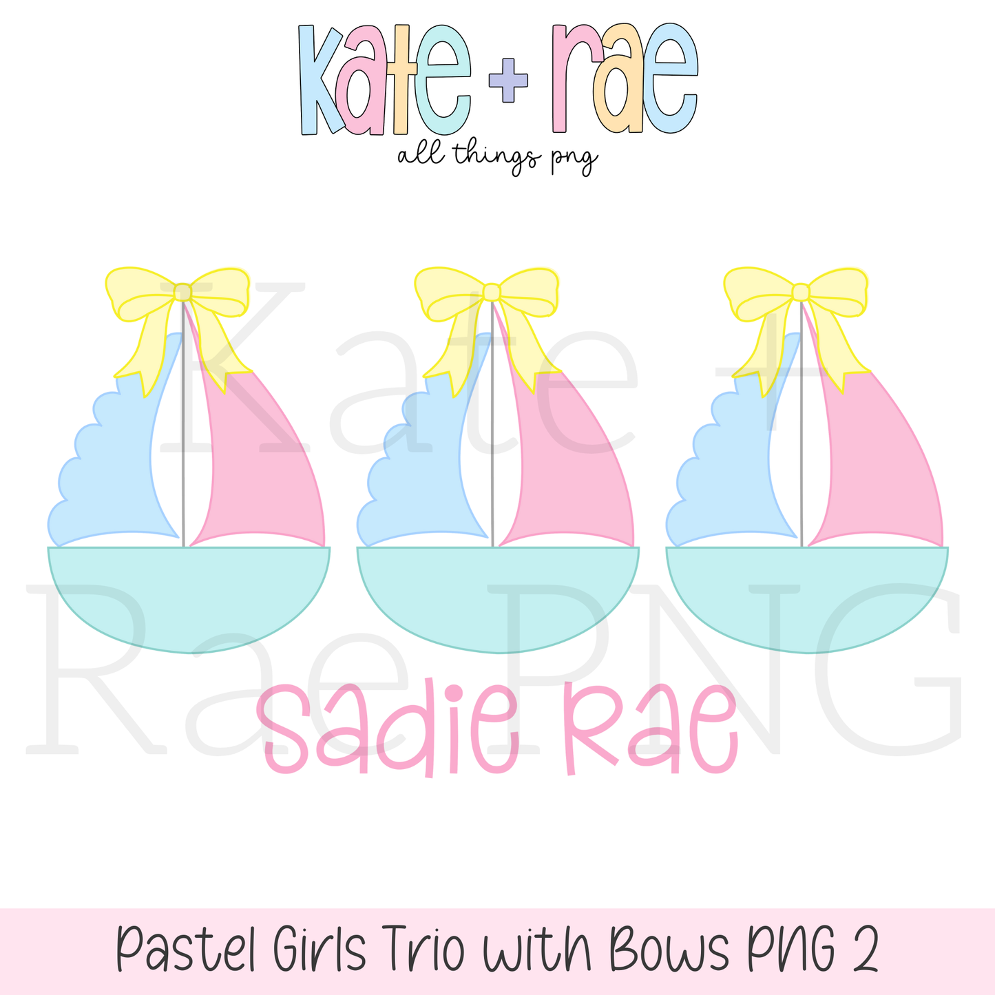 Girl's Pastel Sailboat Trio with Bows PNG (pastel 2)