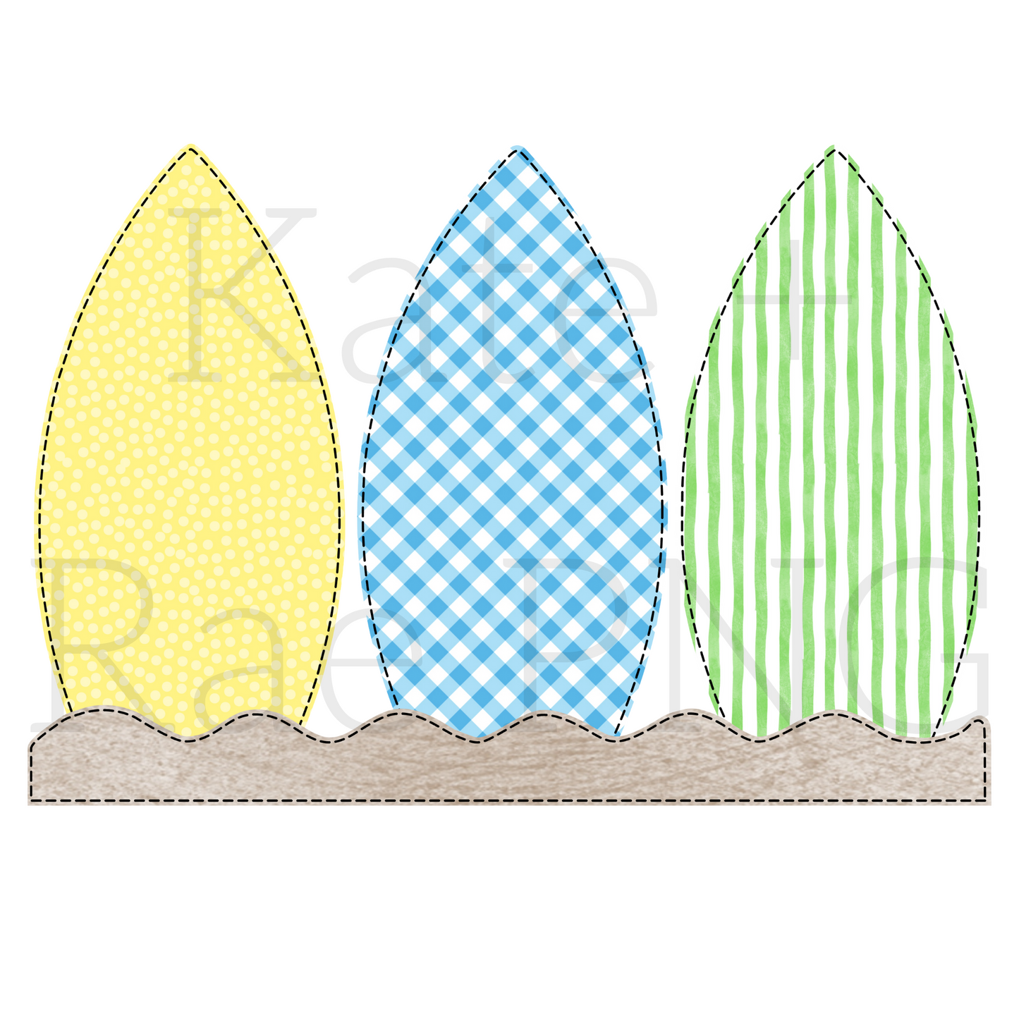 Boy's Surf Board Faux Applique PNG