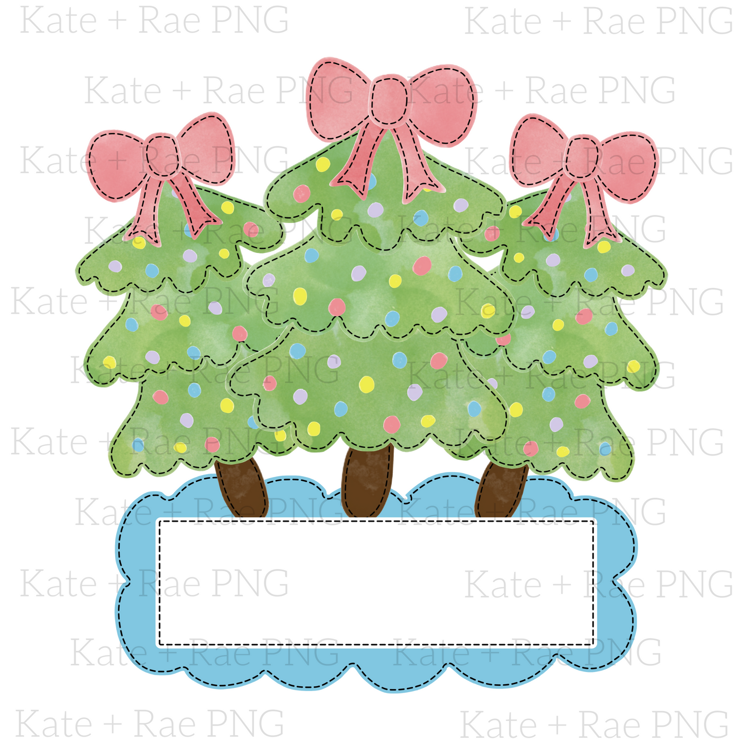 Christmas Tree Trio with Solid Blue Background