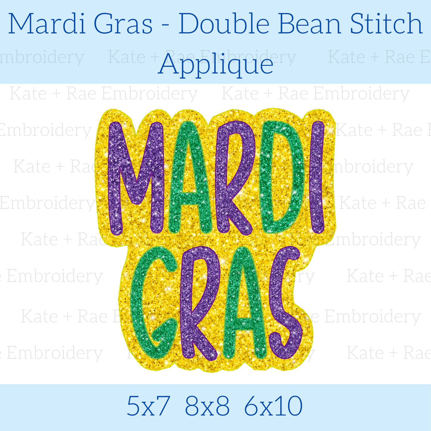 Mardi Gras Double Bean Stitch Applique Embroidery Design
