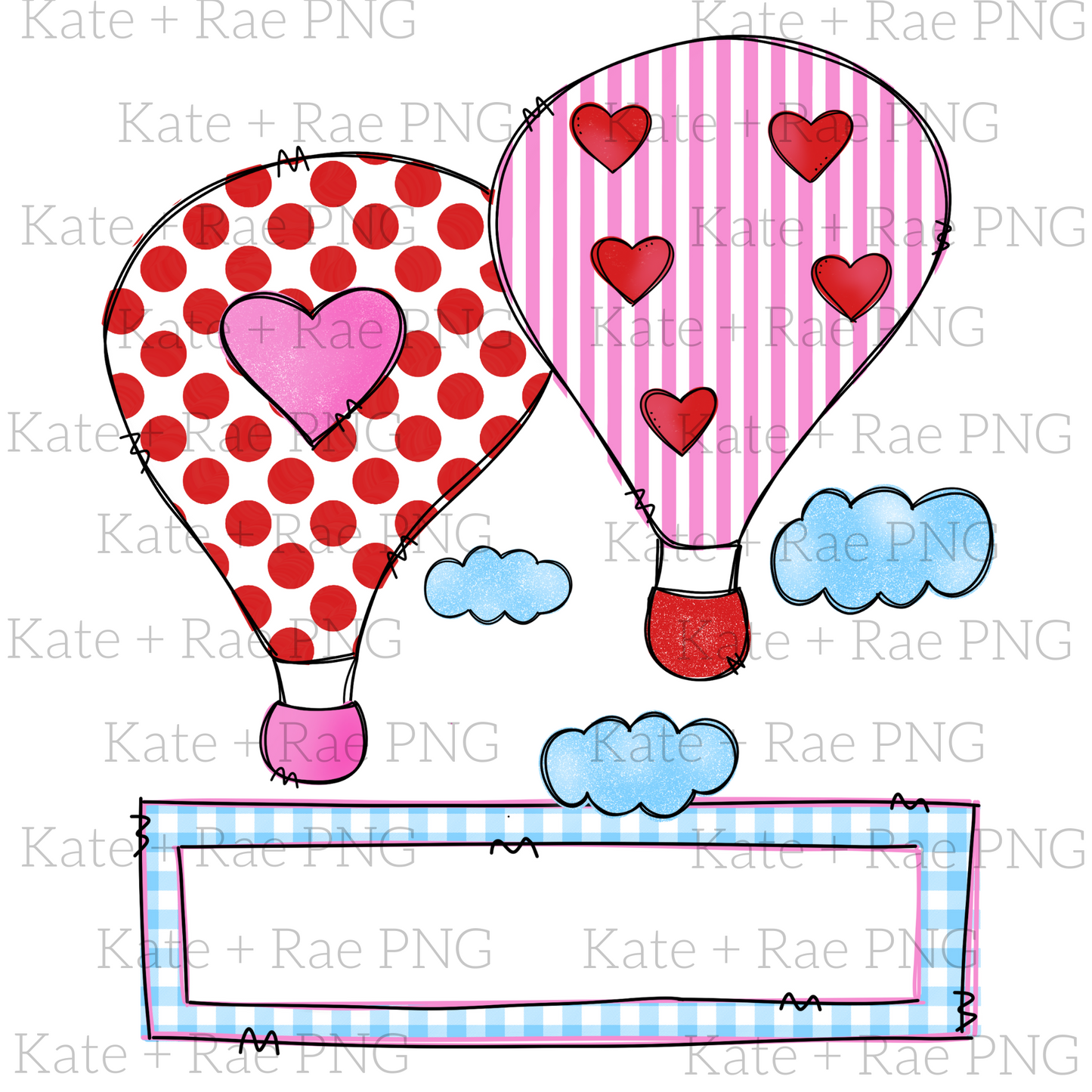 Hot Air Balloon Valentine's Day PNG with Name Plate