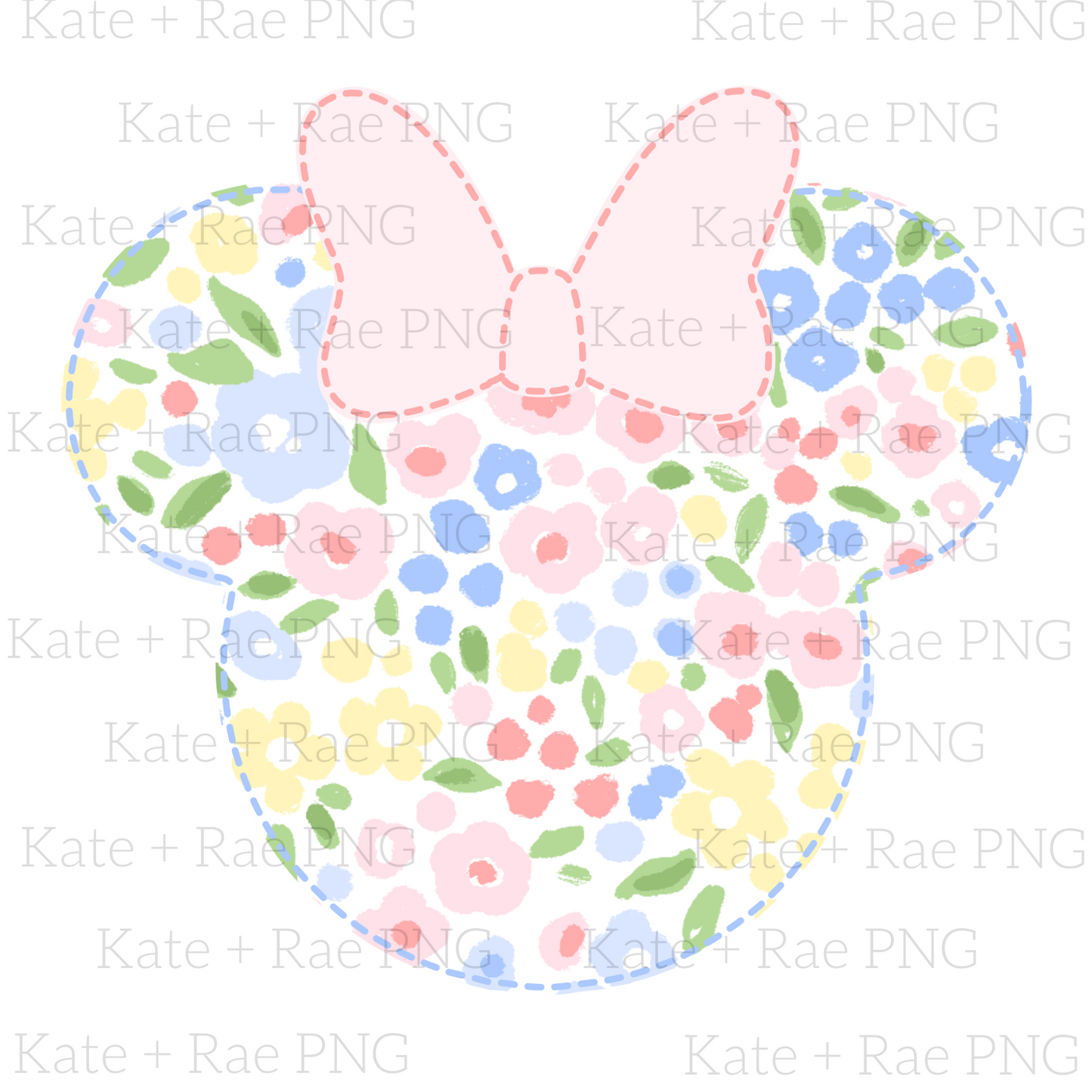 Floral Mouse Head Faux Applique PNG