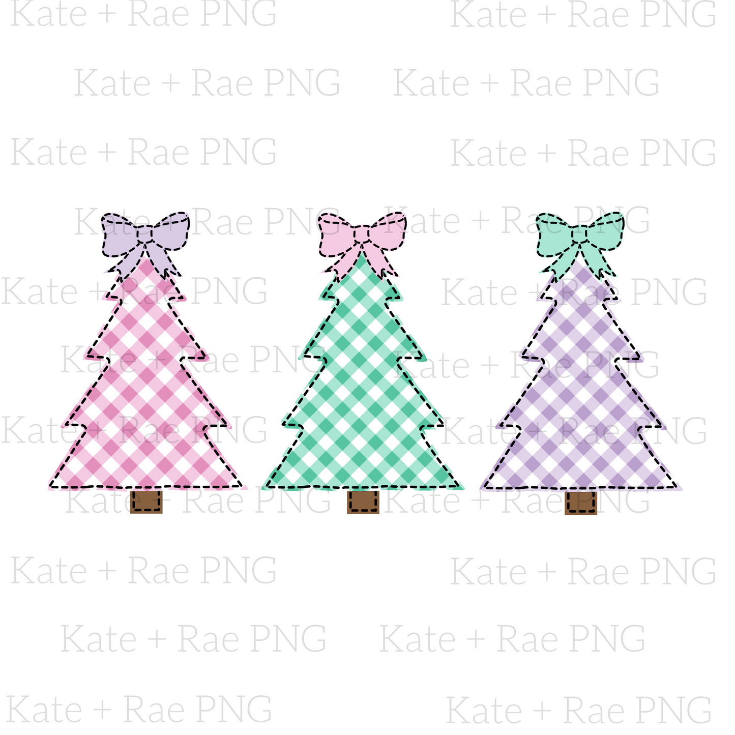 Bright Faux Applique Christmas Tree Trio PNG