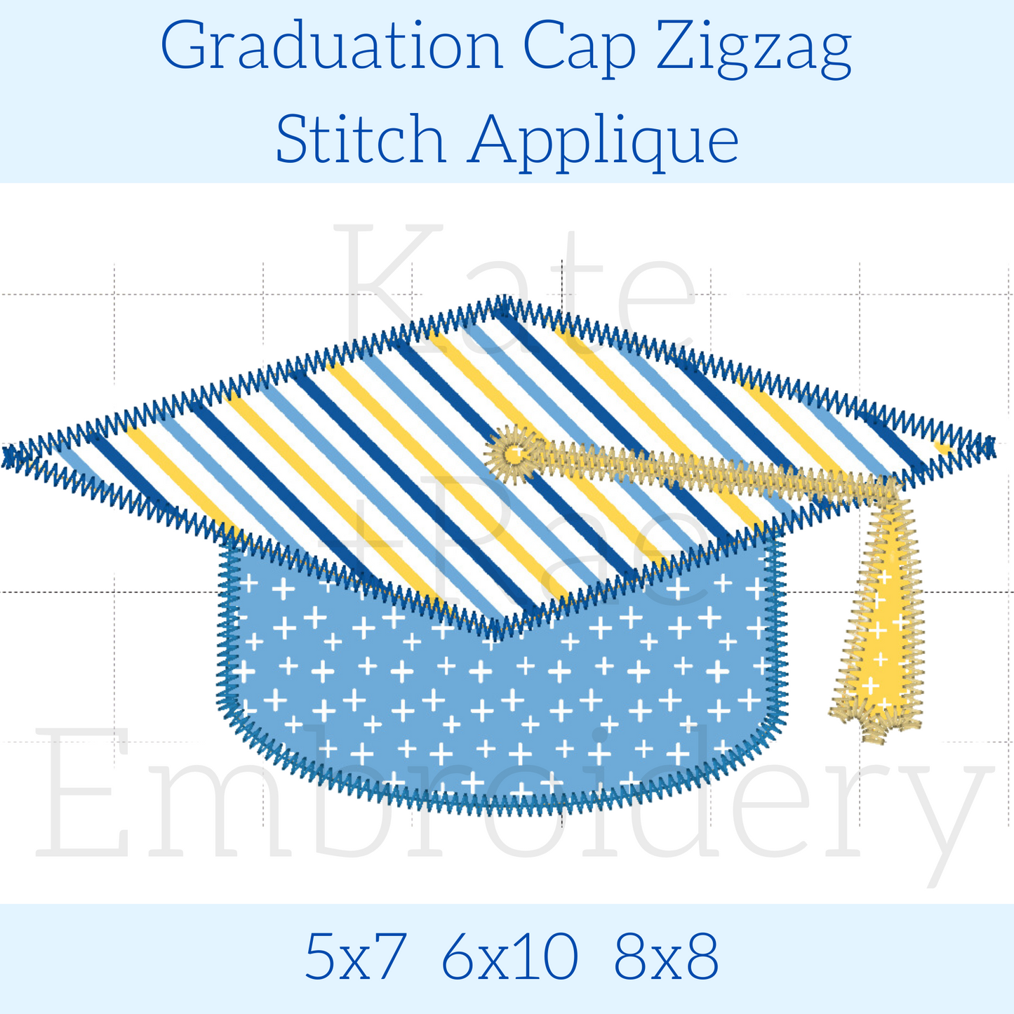 Graduation Cap Zigzag Stitch Applique Embroidery Design