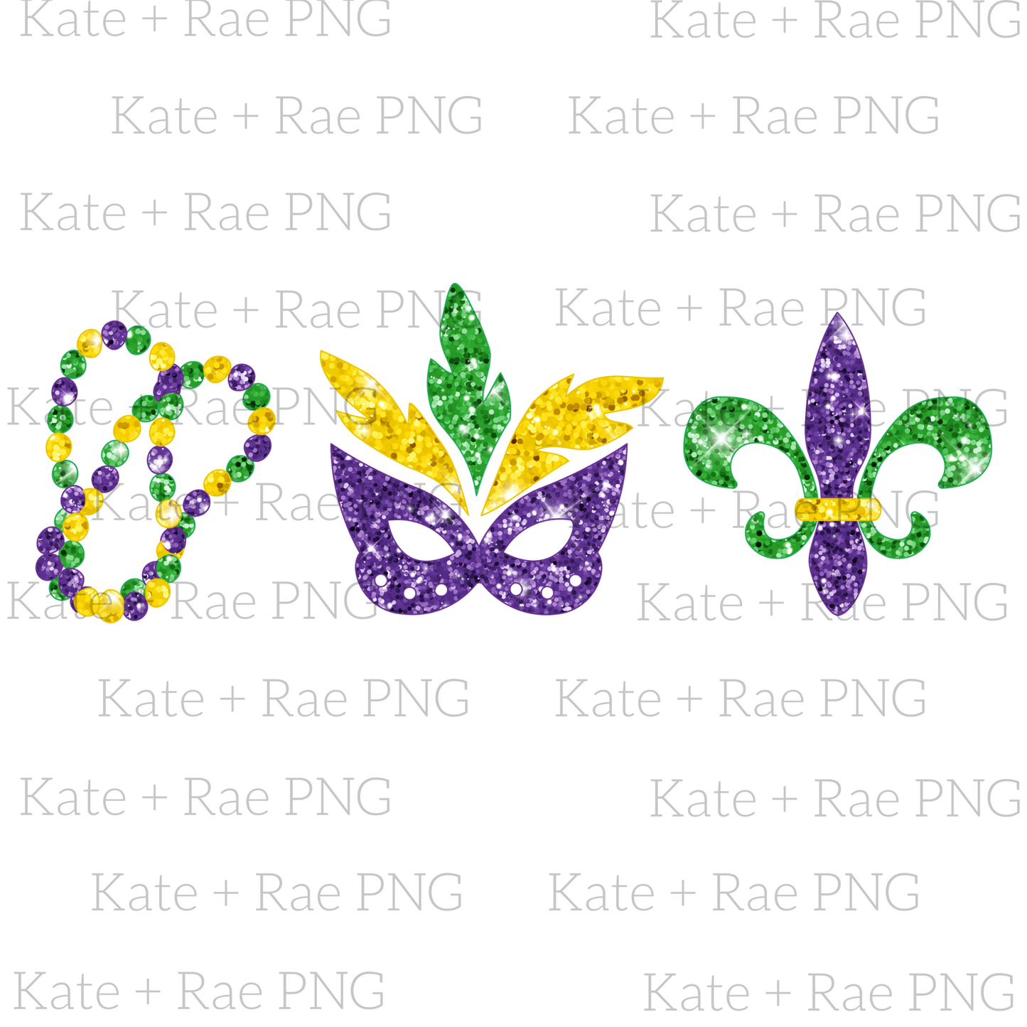 Girls Glitter Mardi Gras Trio PNG
