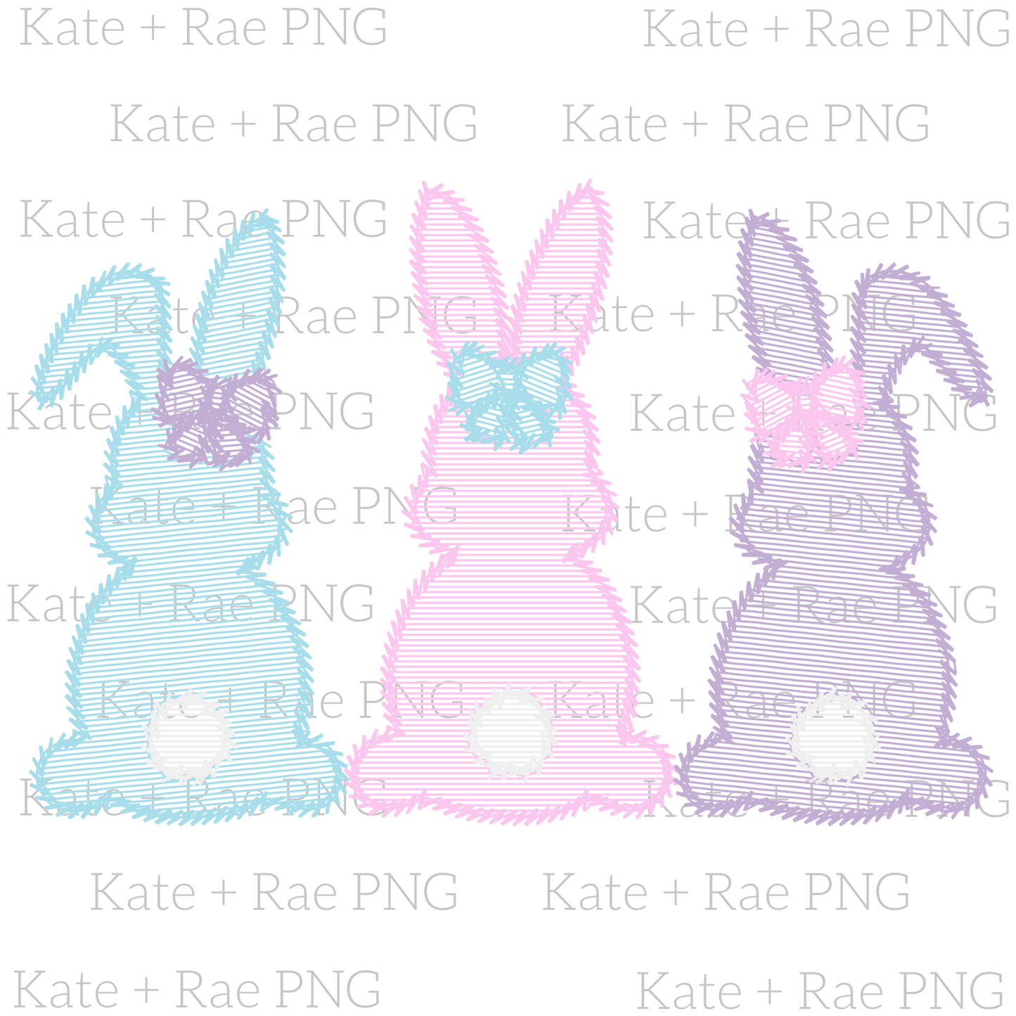 Girl's Bunny Faux Sketch Embroidery PNG