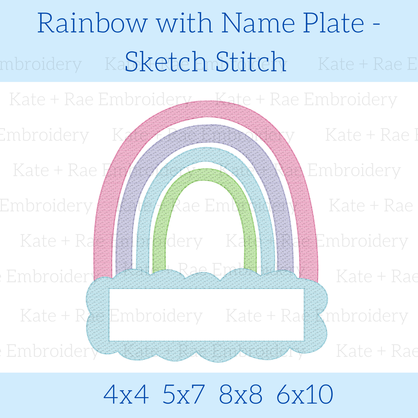 Rainbow Sketch Stitch Embroidery Design with Name Plate
