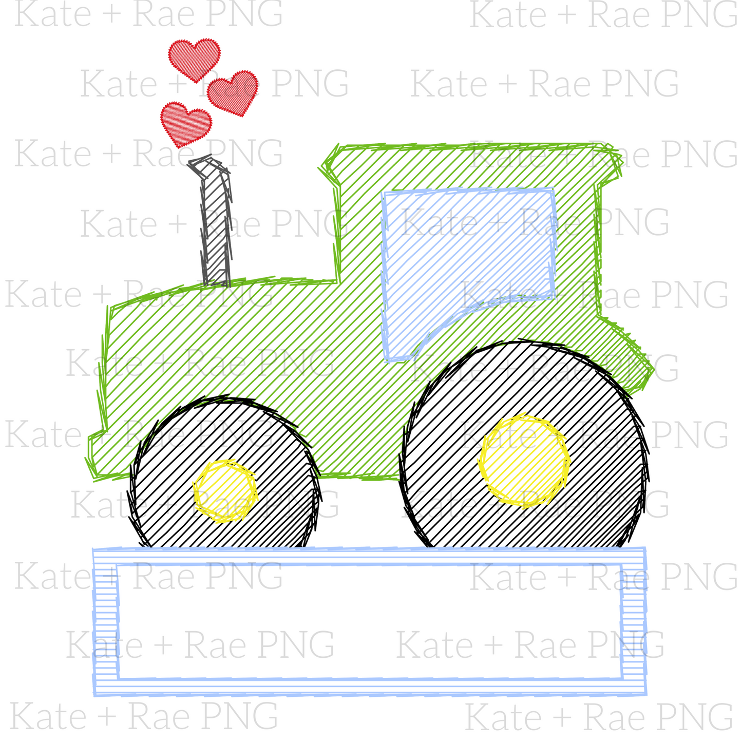 Tractor Sketch V-Day Faux Embroidery PNG