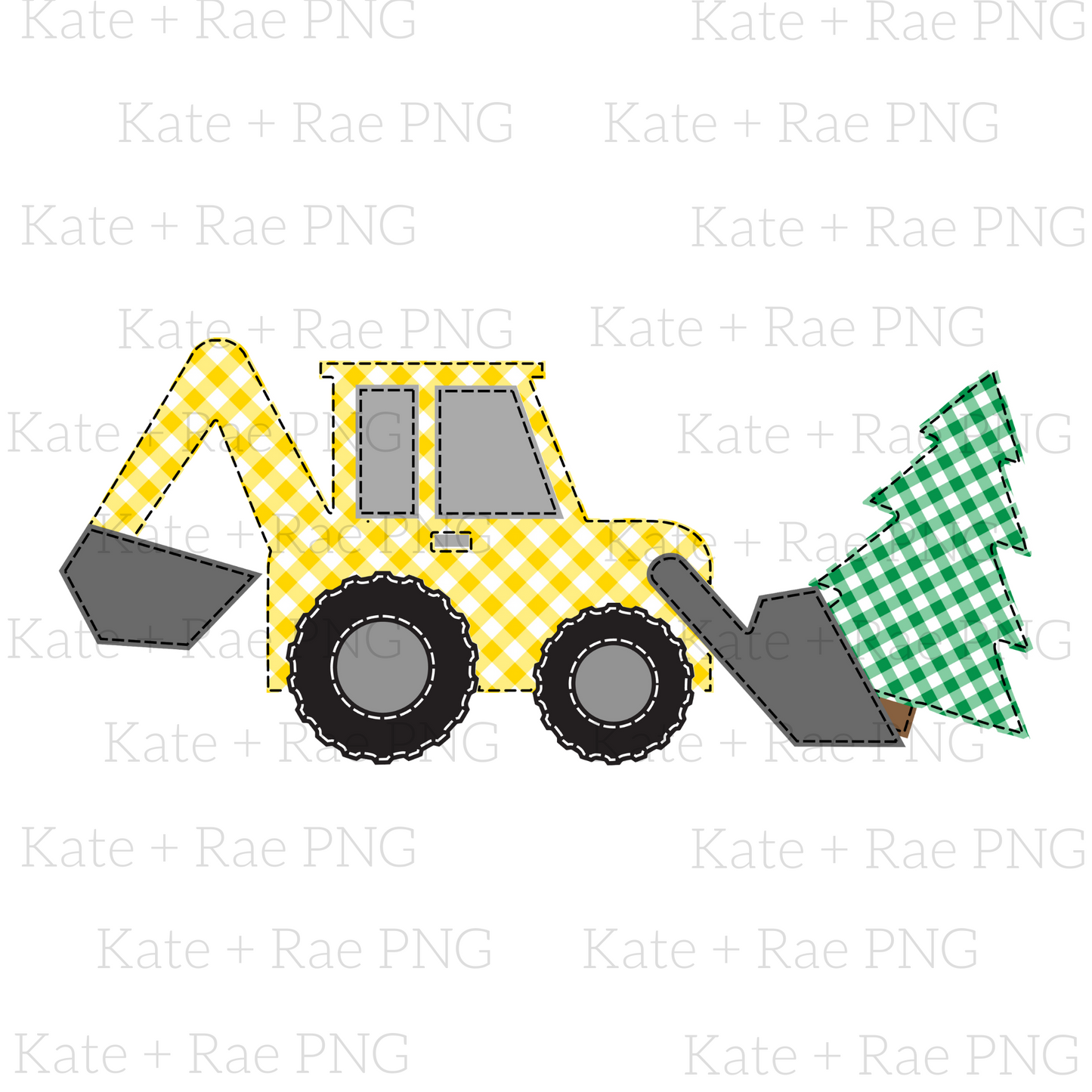 Boys Tractor (Backhoe) Christmas Faux Applique PNG