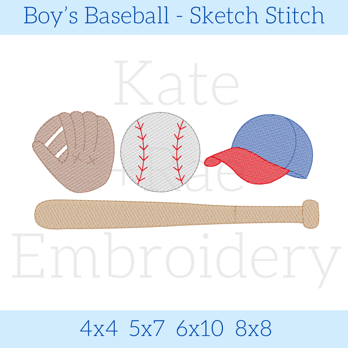 Boy's Baseball Sketch Stitch Embroidery Design
