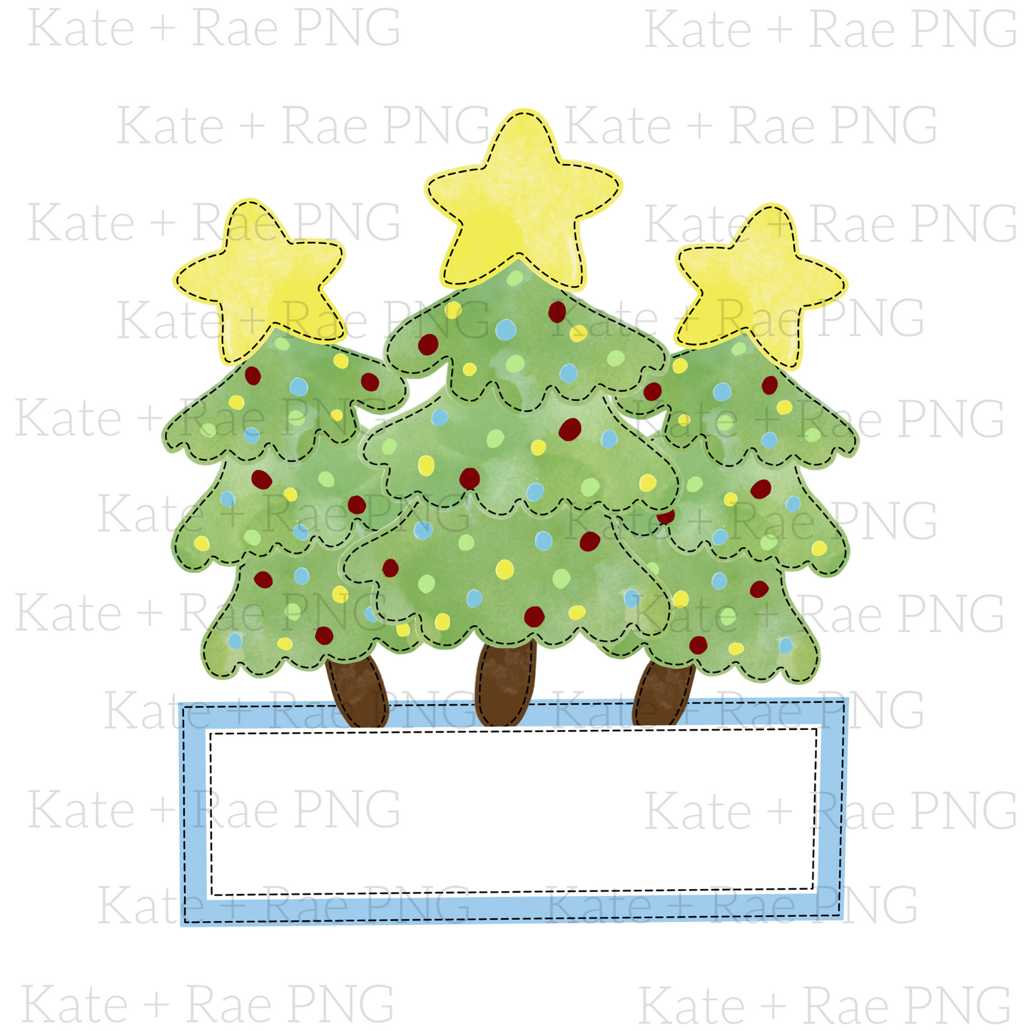Christmas Tree Trio with Lights and Blue Name Plate