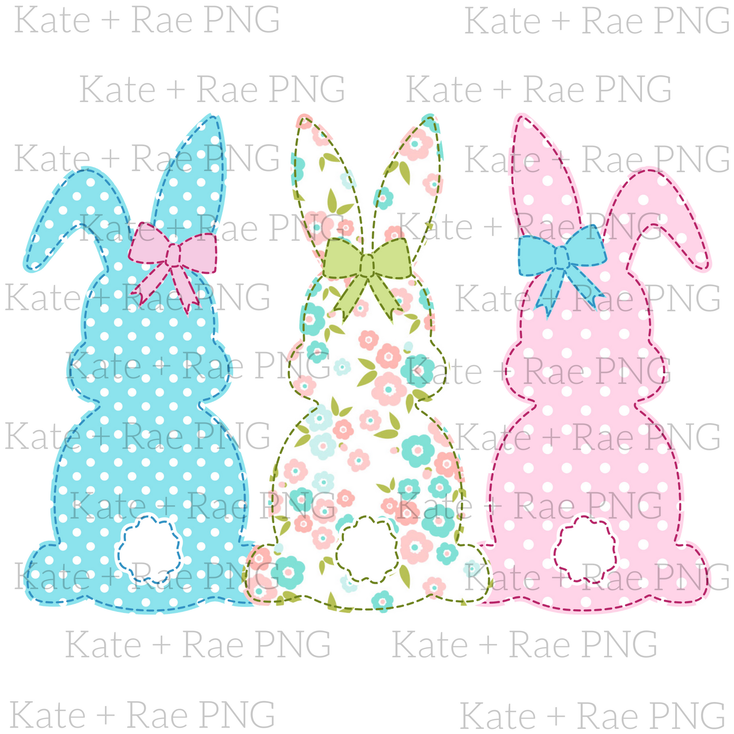 Girls Bunny Trio Faux Applique PNG