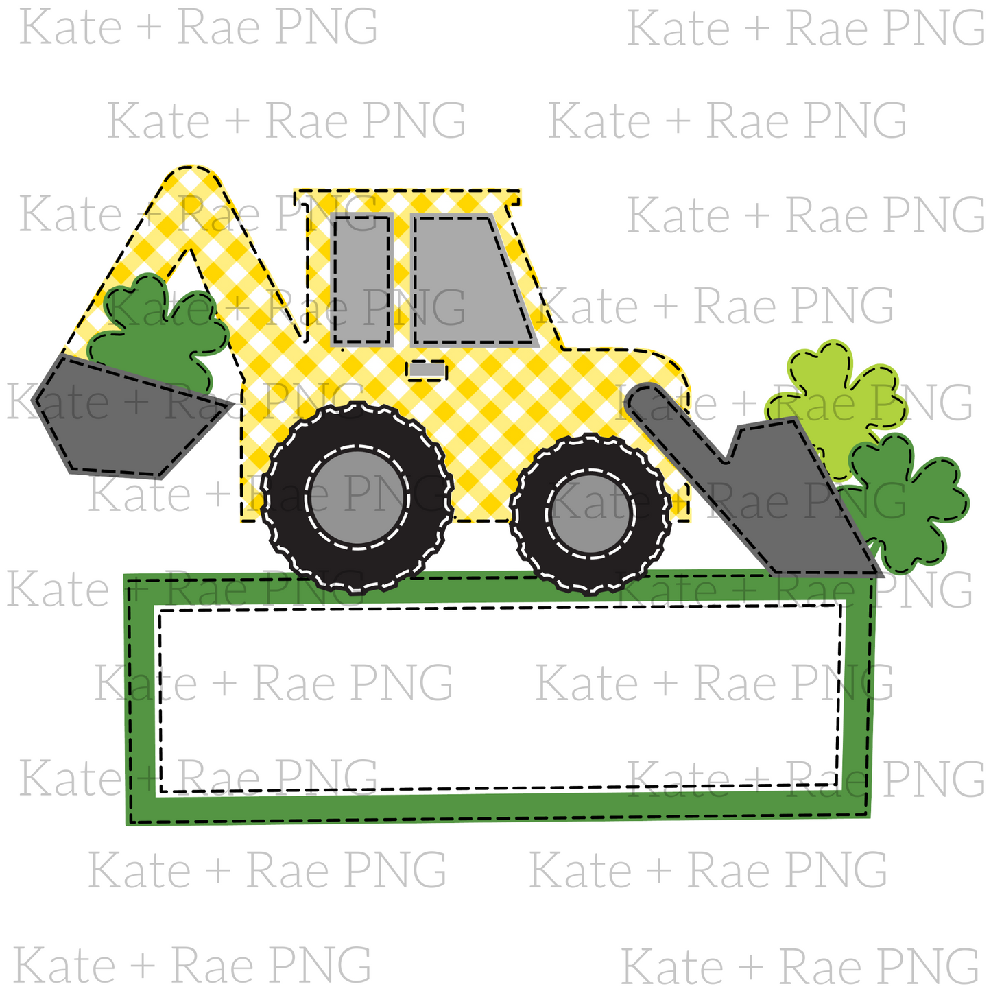 Boys Shamrock Backhoe Faux Applique PNG with Name Plate