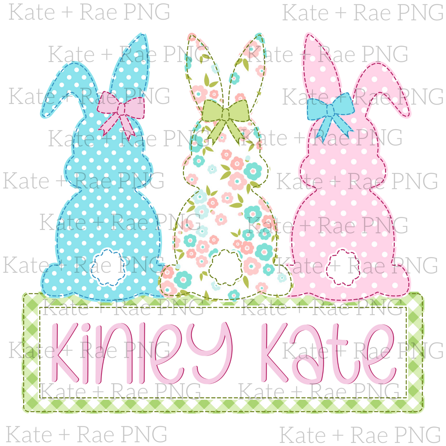 Girls Bunny Trio Faux Applique with Name Plate