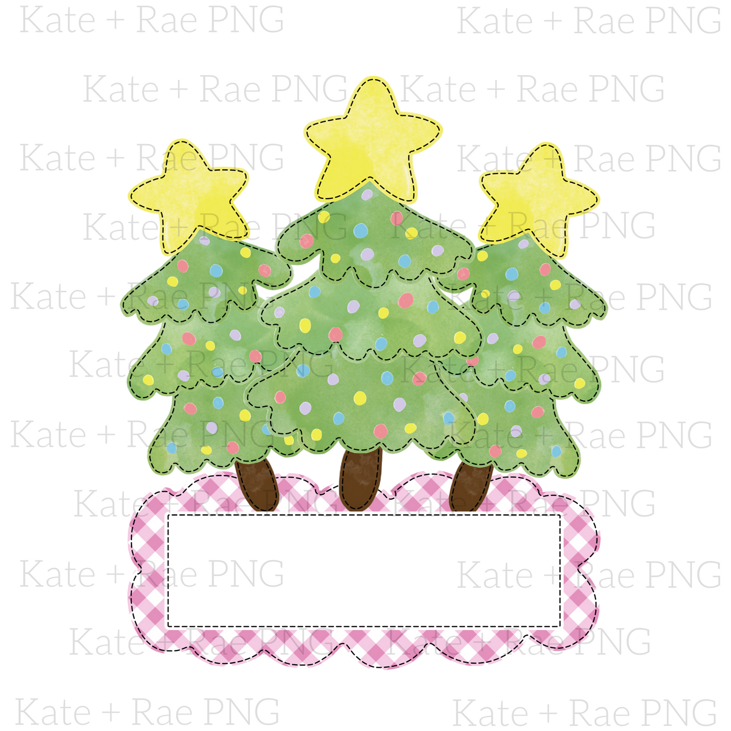 Christmas Tree Trio with Pink Gingham Name Plate