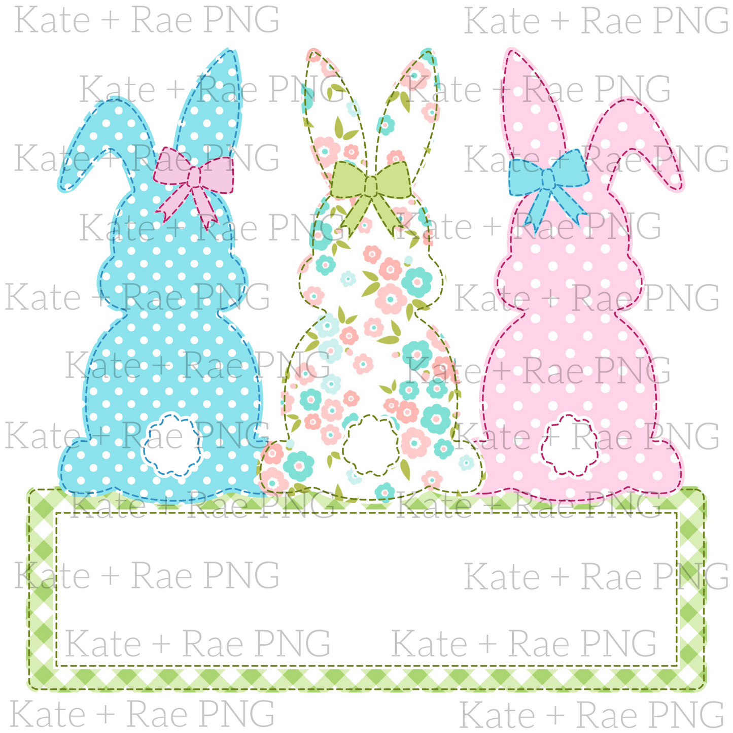 Girls Bunny Trio Faux Applique with Name Plate