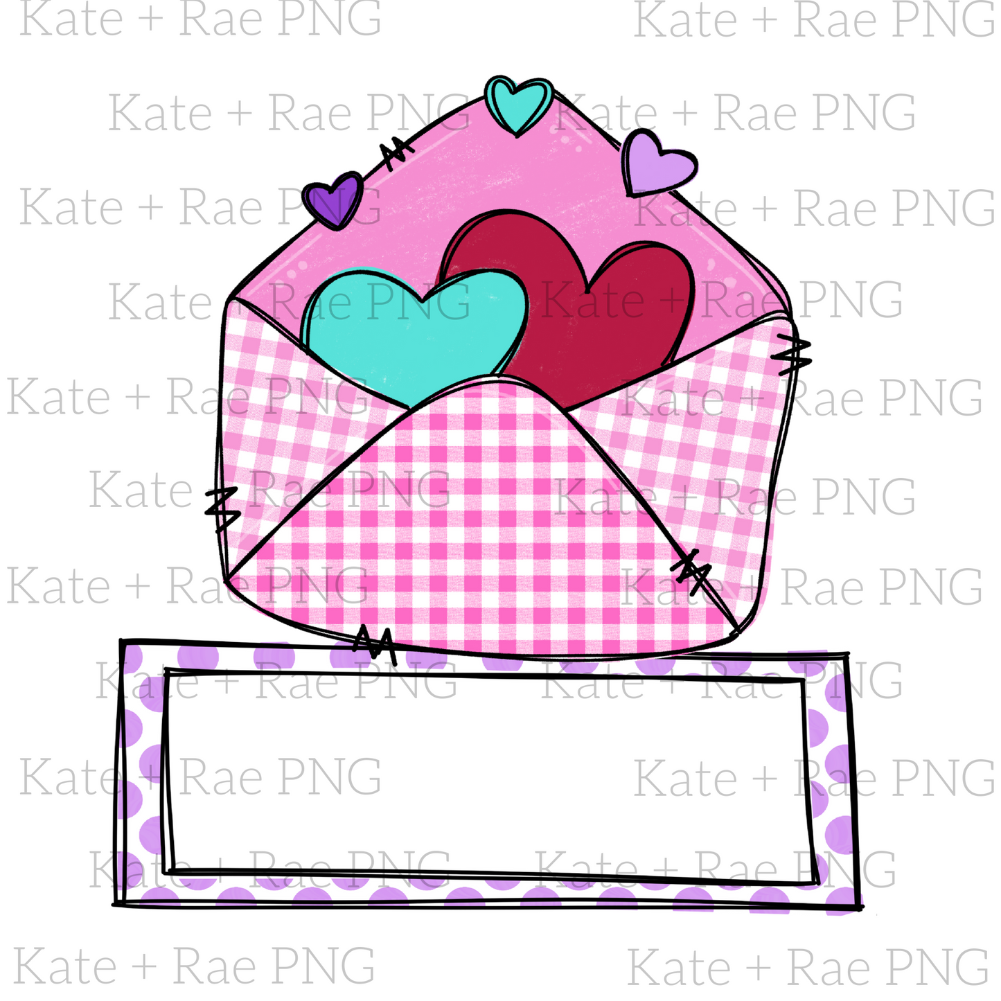 Envelope of Hearts PNG with Name Plate
