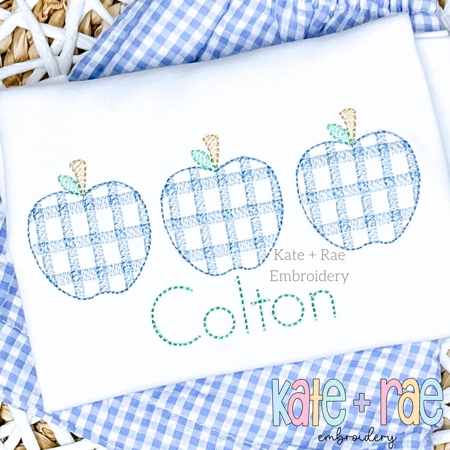 Boy's Plaid Filled Apple Trio Embroidery Design