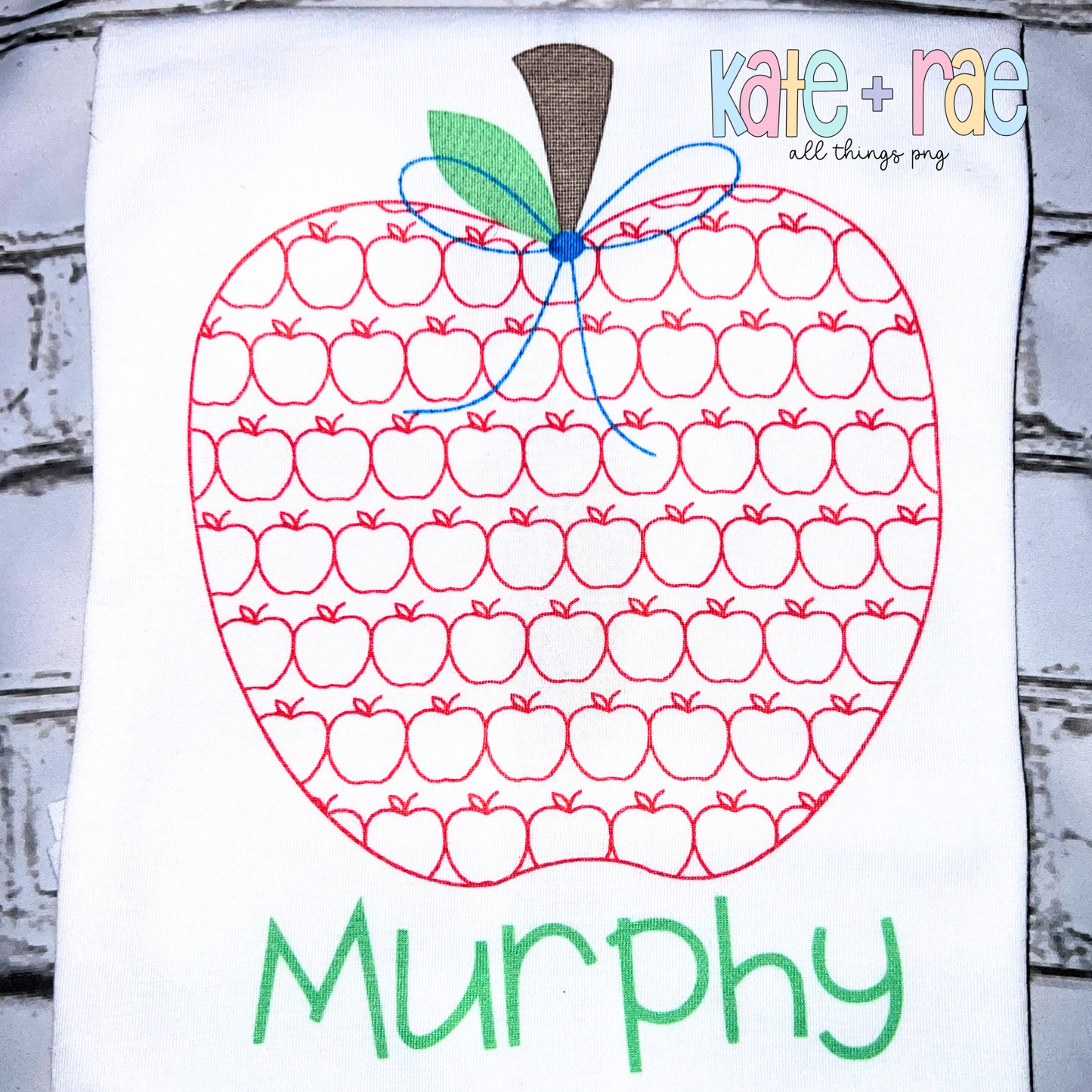 Girl's Apple Filled Apple Faux Embroidery PNG