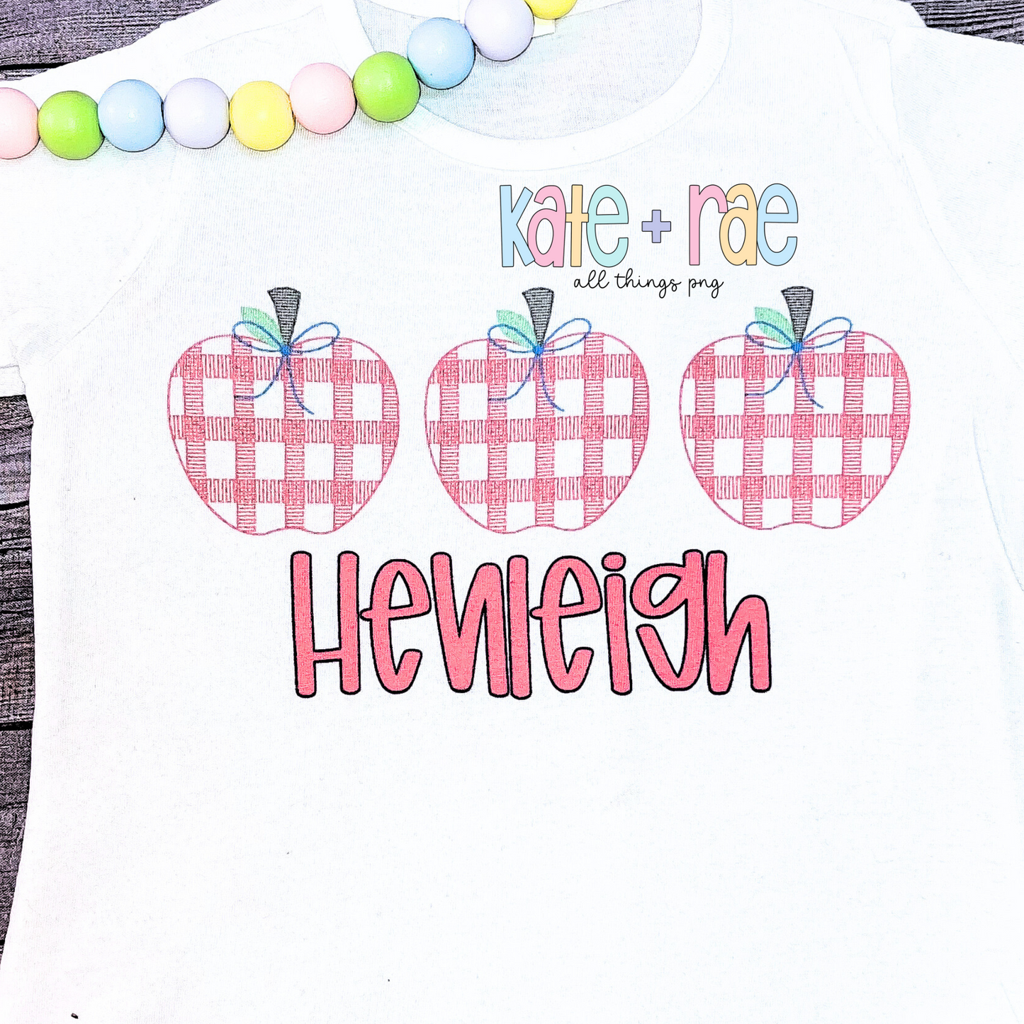 Girl's Plaid Filled Apple Trio Faux Embroidery PNG