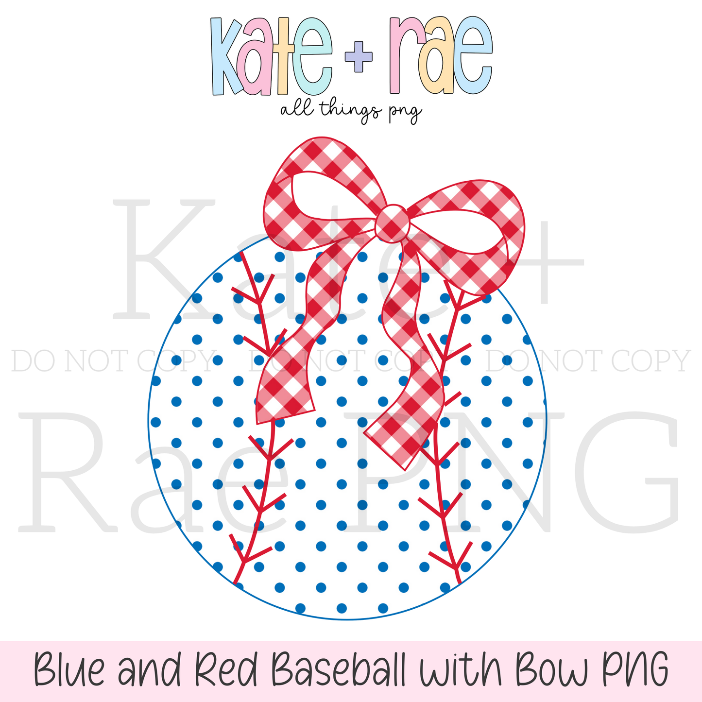 Girls Baseball with Merritt Bow PNG (Blue & Red)
