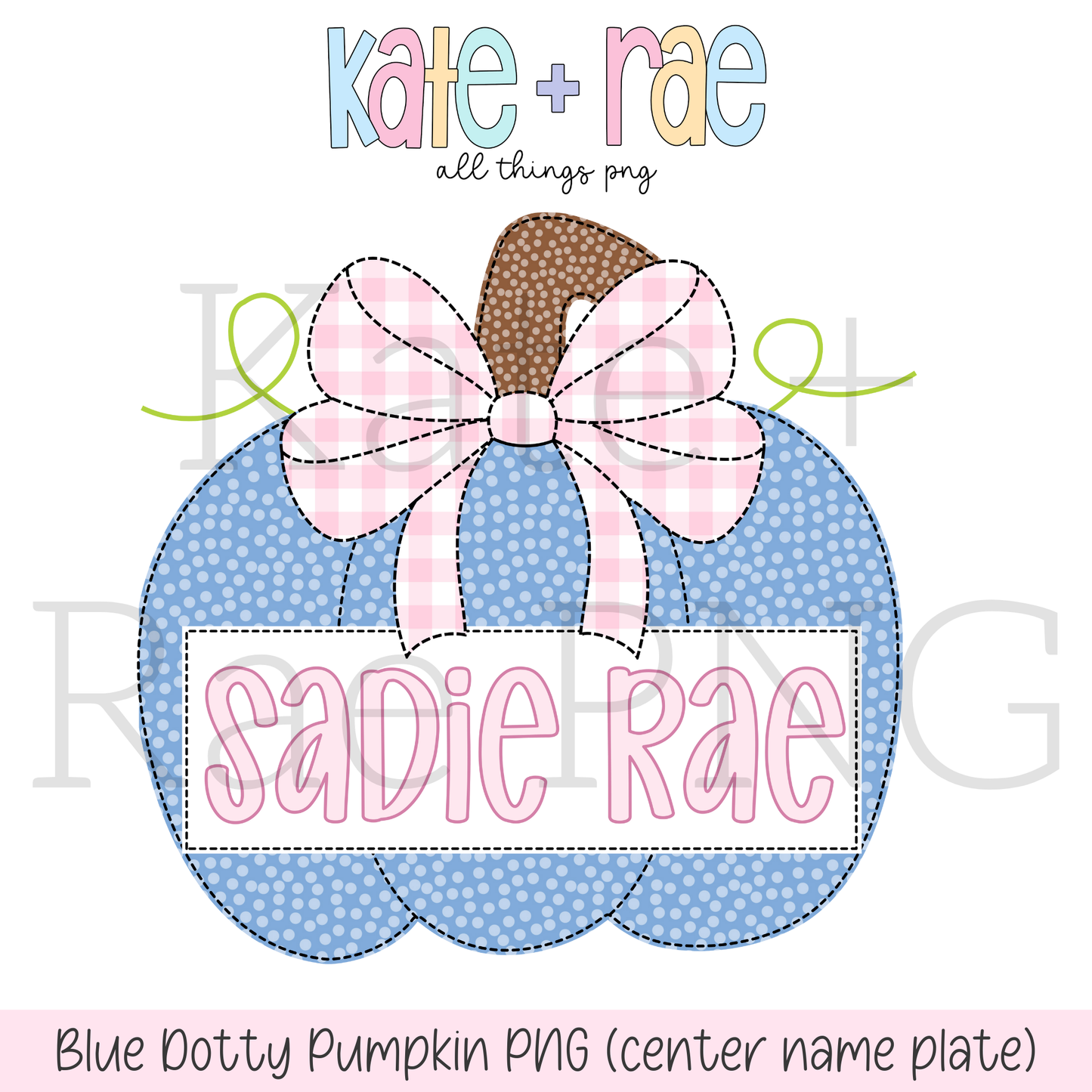Blue Dotty Pumpkin Faux Applique PNG with Center Name Plate