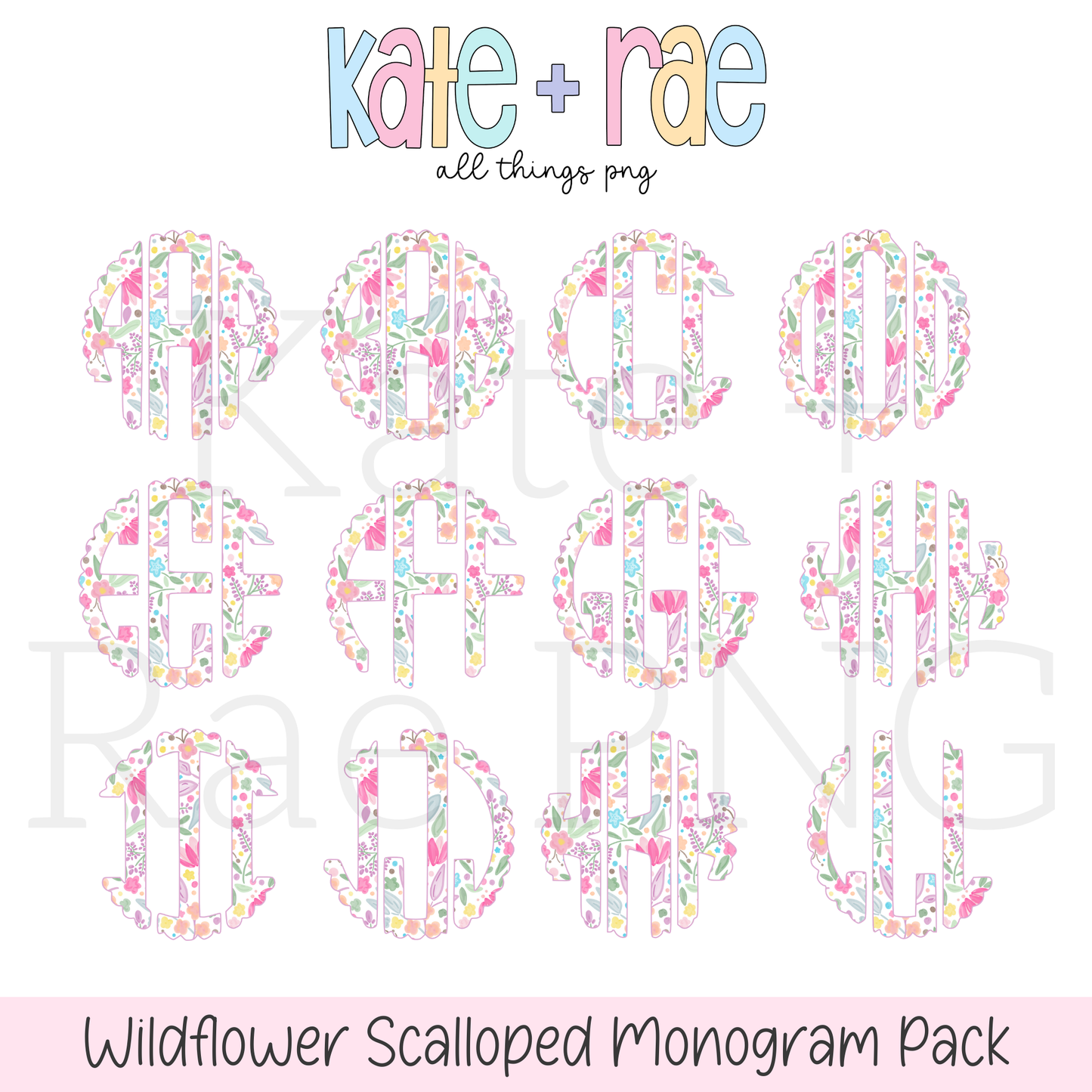 Wildflower Scalloped Digital Monogram PNG Pack