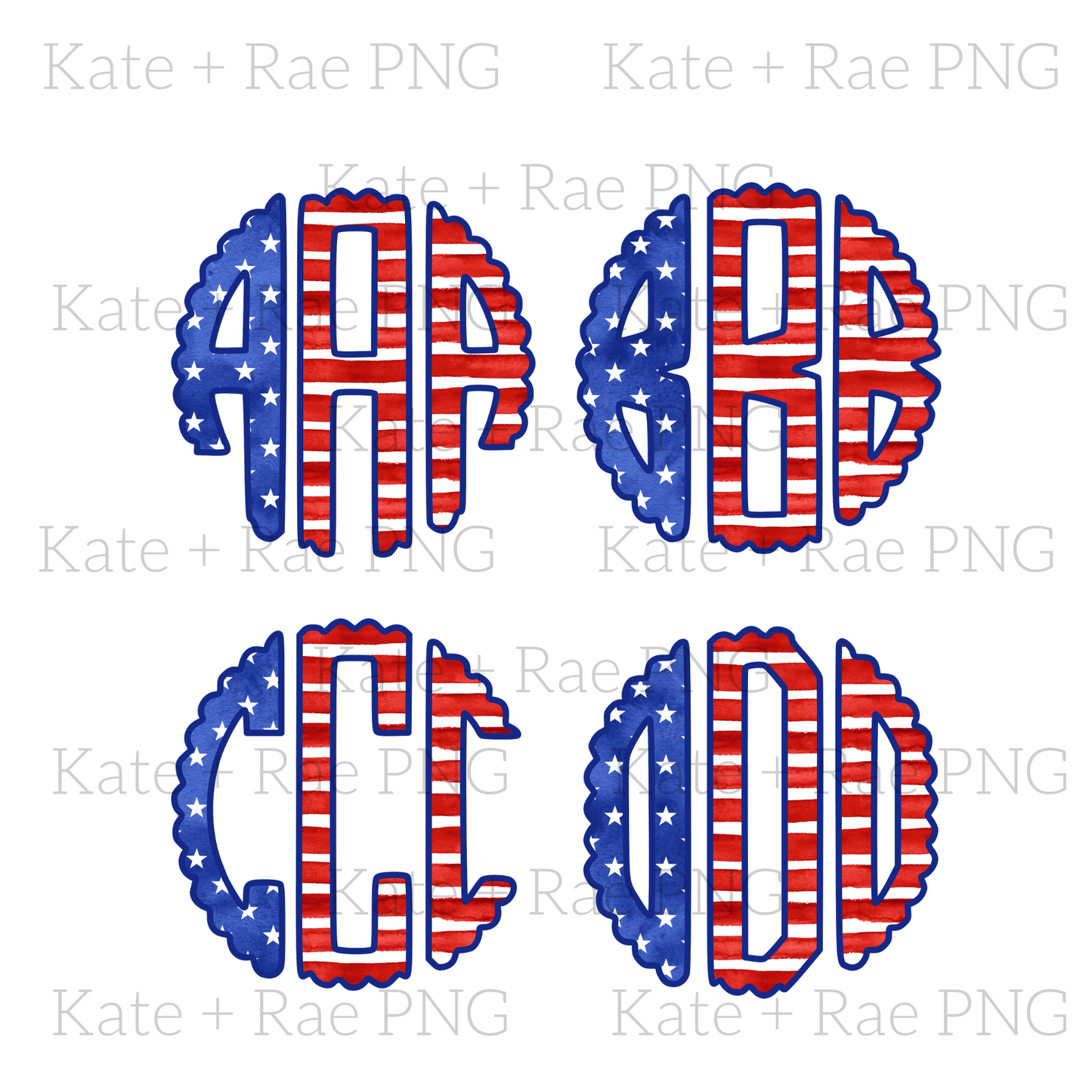 Patriotic Flag Scalloped Monogram