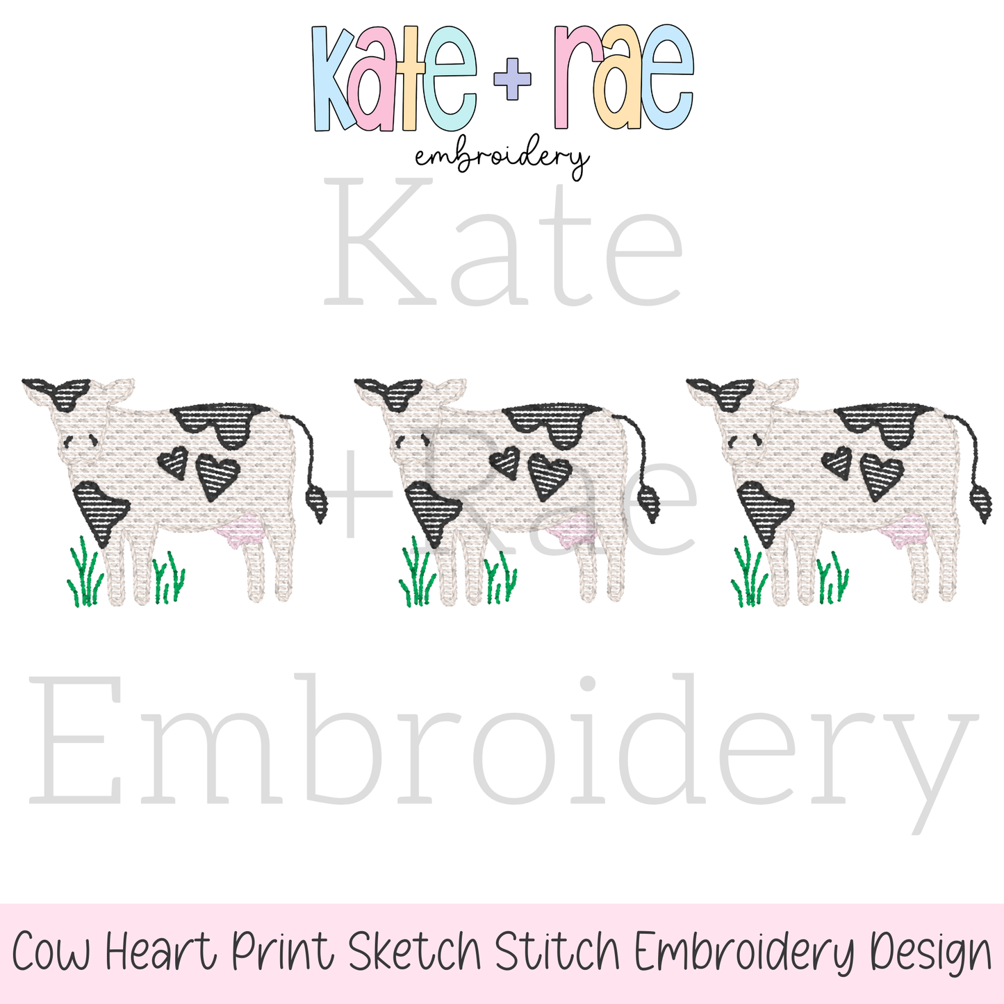 Valentine's Day Cow Trio with Hearts Sketch Stitch Embroidery Design