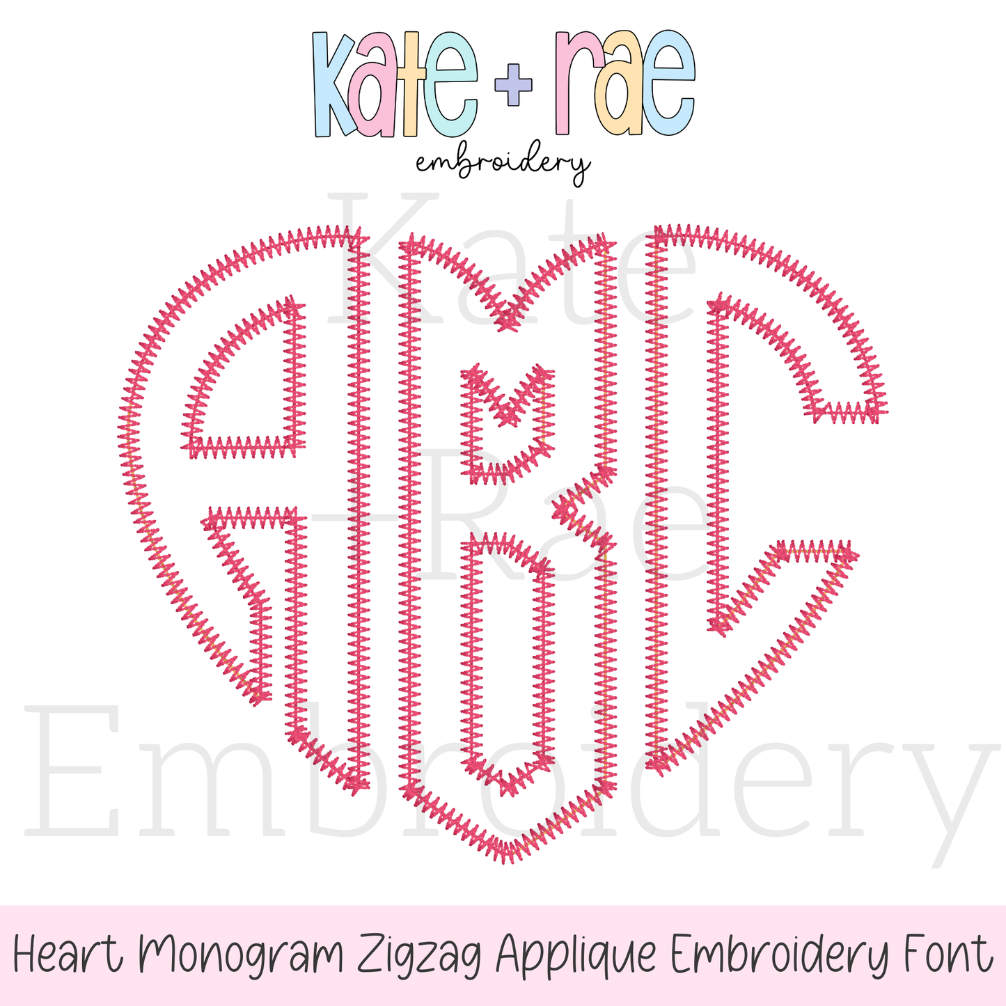 Heart Monogram Zigzag Stitch Applique Embroidery Design
