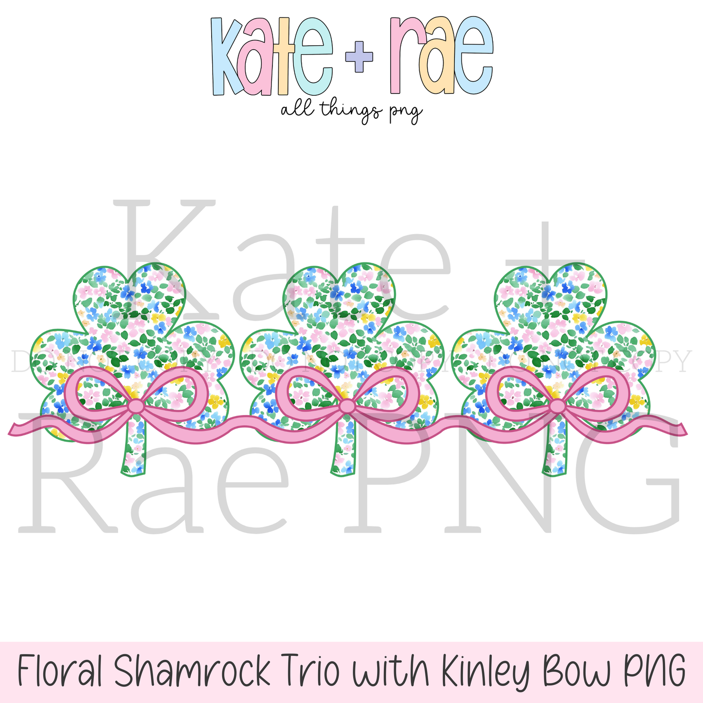 Floral Shamrock Trio with Kinley Bow PNG
