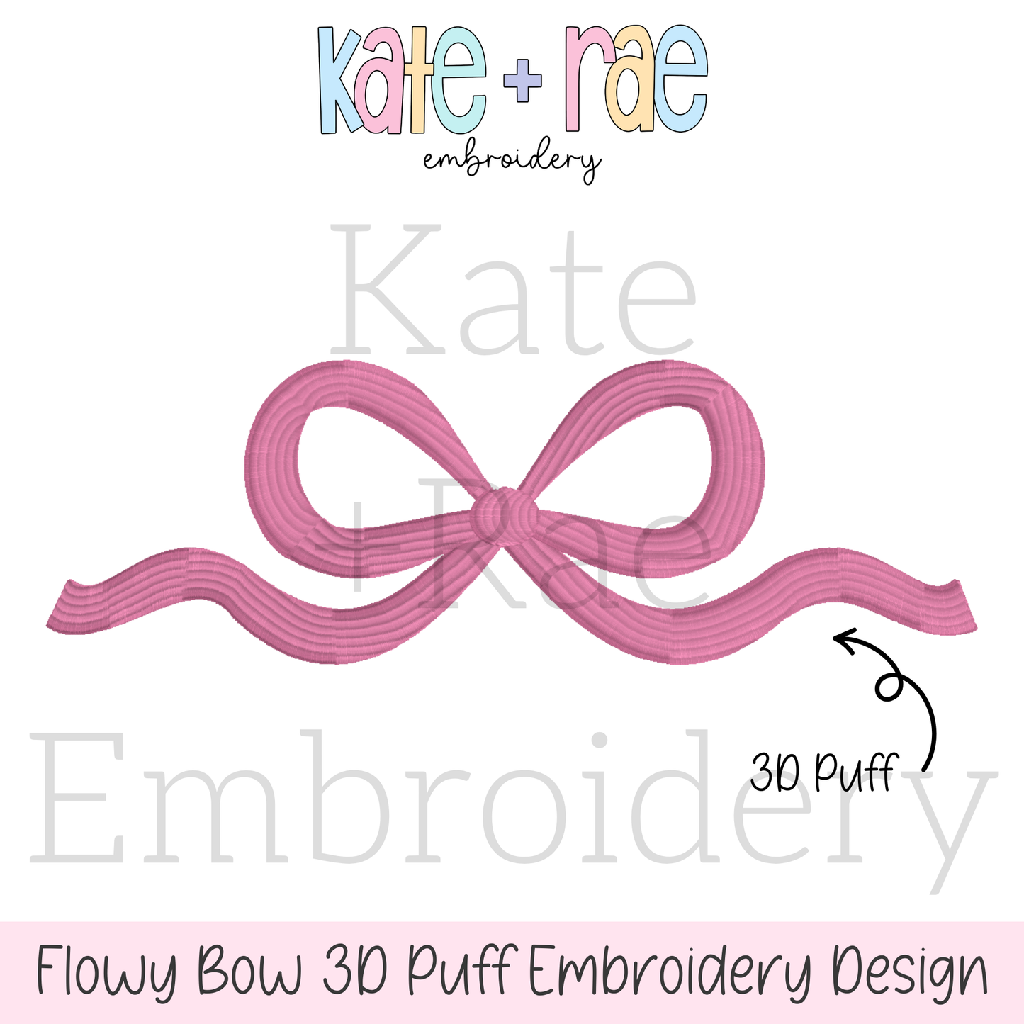 Flowy Bow 3D Puff Satin Stitch Embroidery Design
