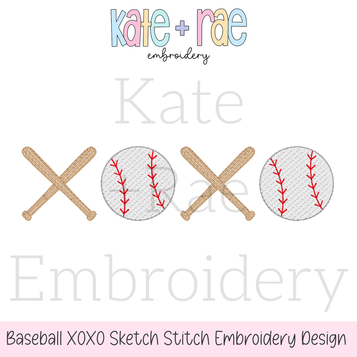 Baseball XOXO Sketch Stitch Embroidery Design