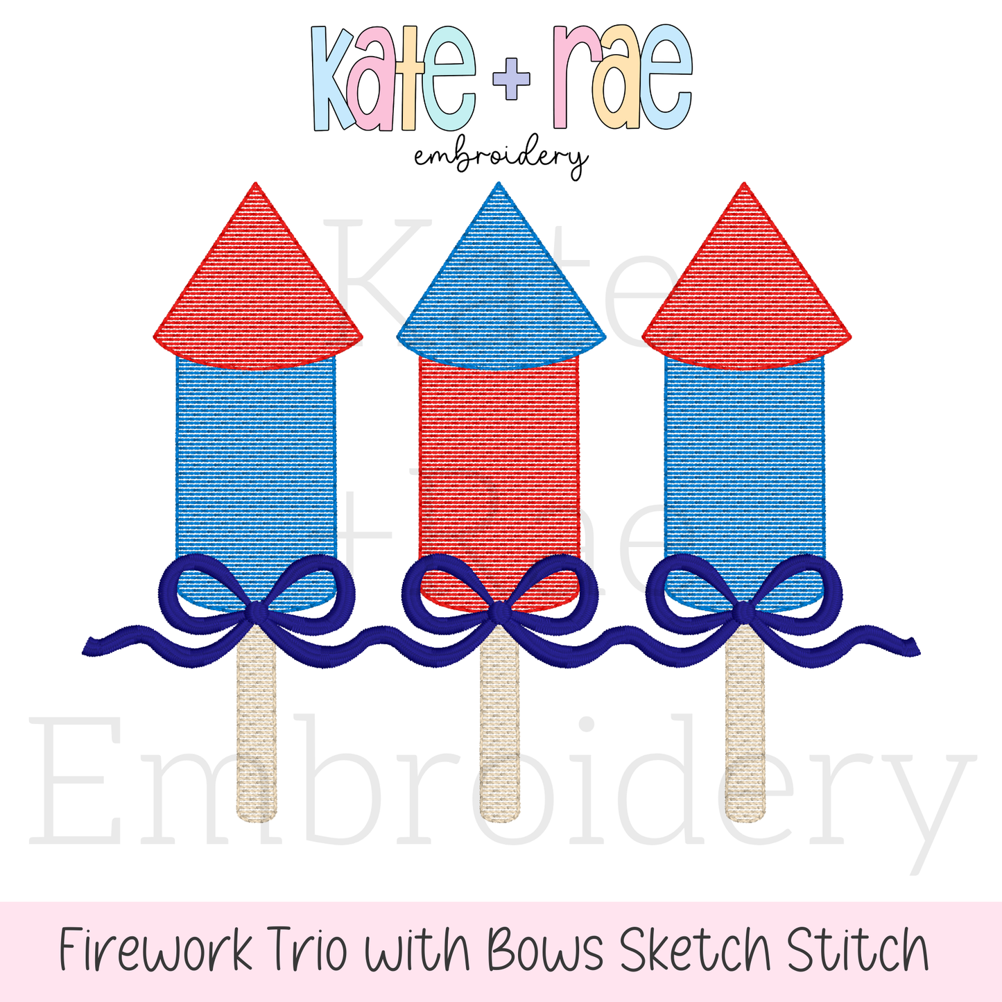 Girl's Firework Trio with Bows Sketch Stitch Embroidery Design