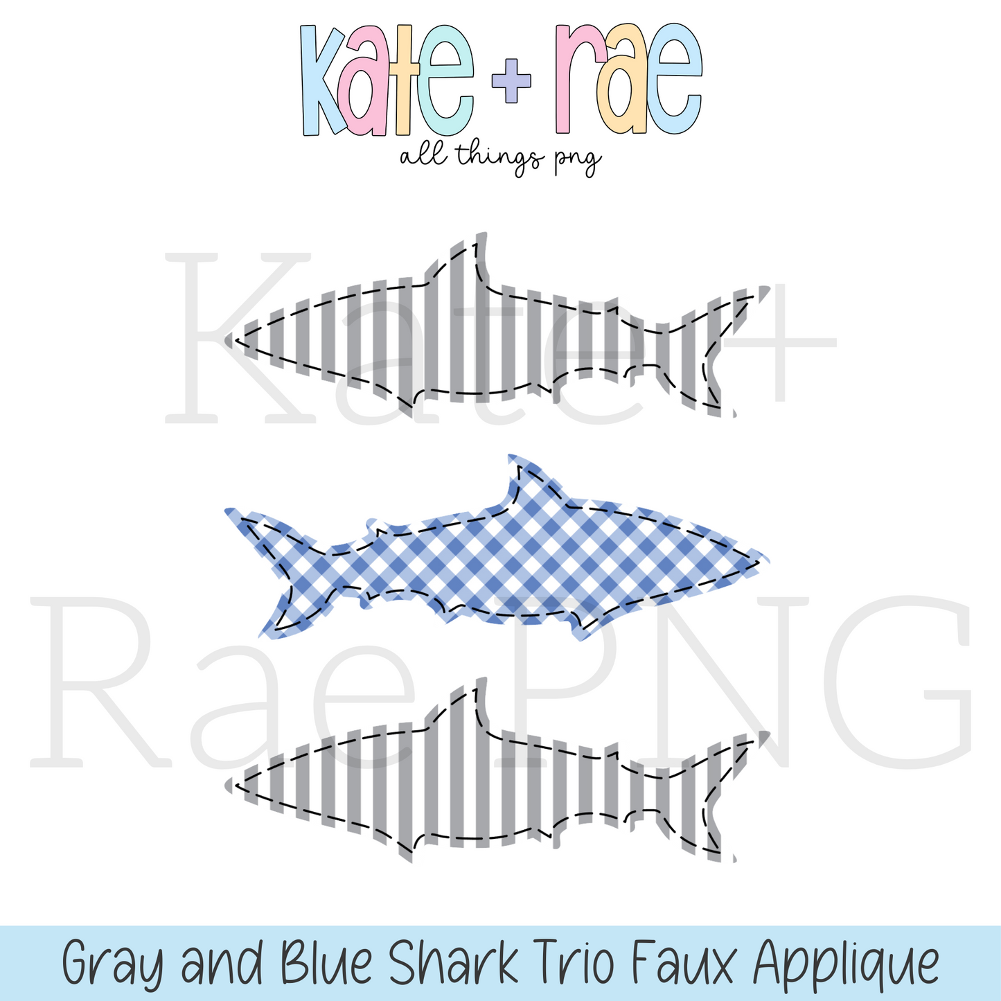Grey and Blue Shark Trio Faux Applique PNG